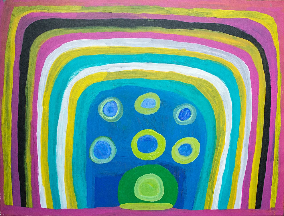 Dolly Snell - Kurtal Waterhole (ancestral stories) - 120 x 90 cm (sold)