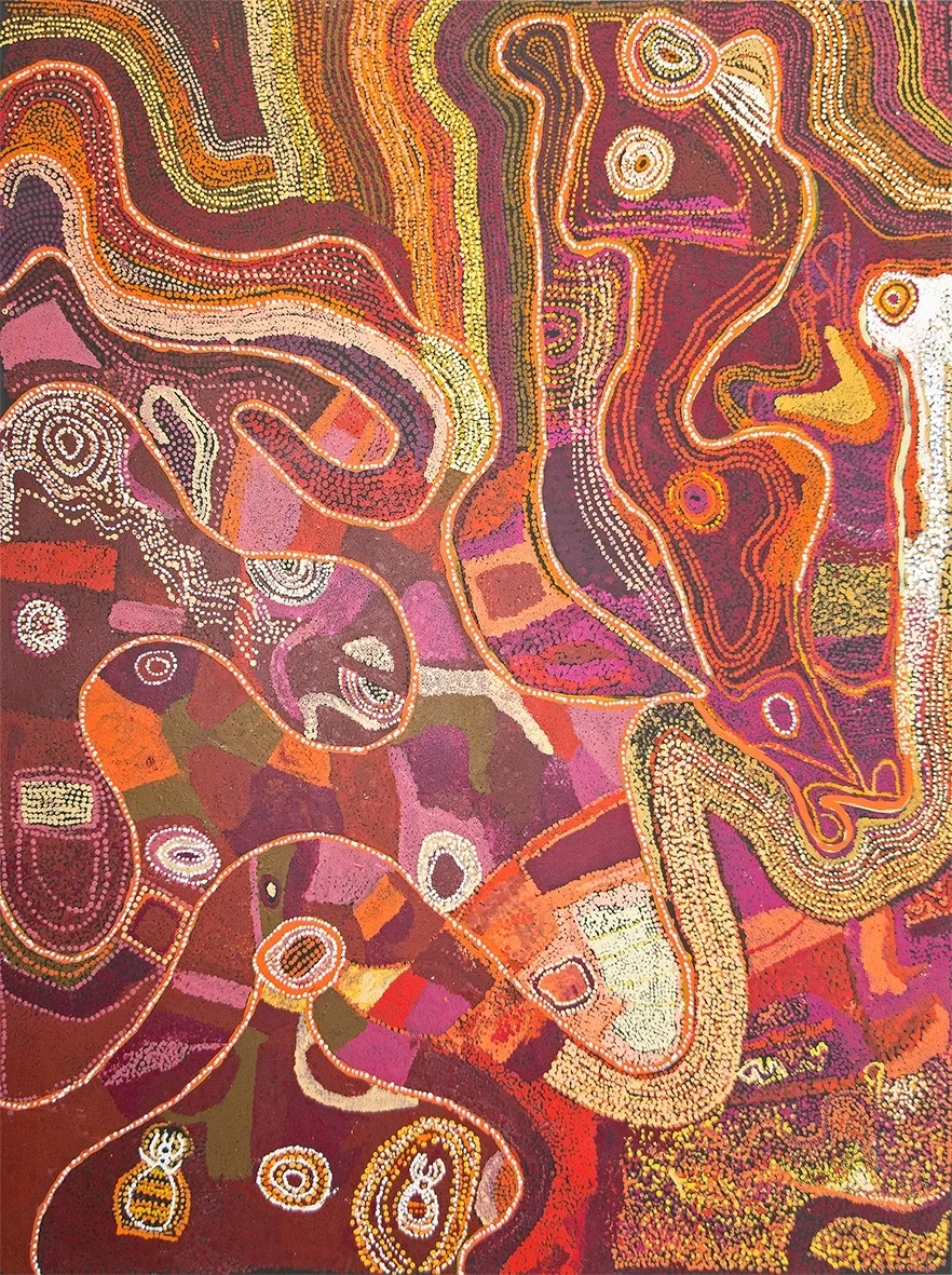 Mick Wikilyiri - Tjala tjukurpa - Honey ant story - 198 x 152 cm (sold)
