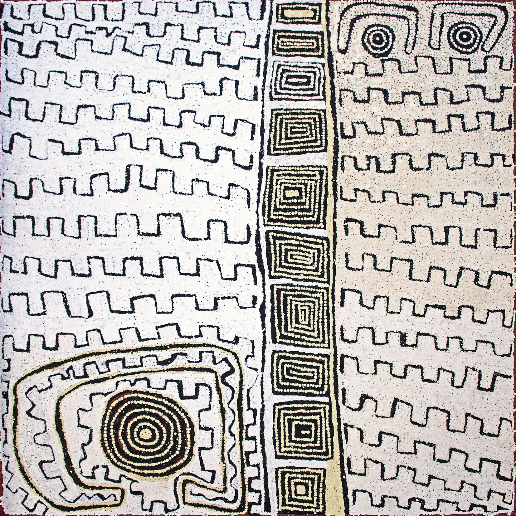 Morris Gibson Tjapaltjarri - Tingari stories Dreaming Time Stories - 91 x 91 cm
