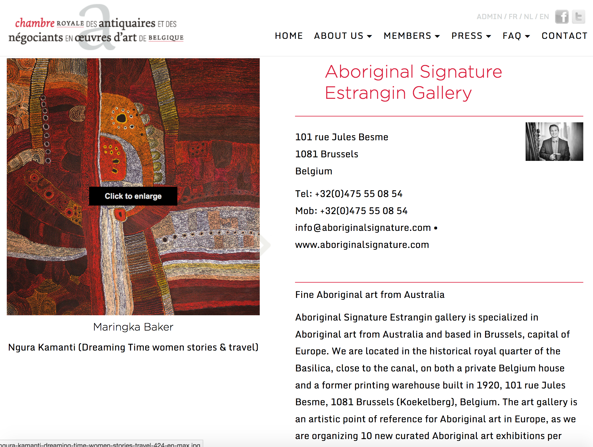 La galerie Aboriginal Signature Estrangin intègre la Chambre ROYALE des antiquaires et négociants en œuvres d'art de BELGIQUE