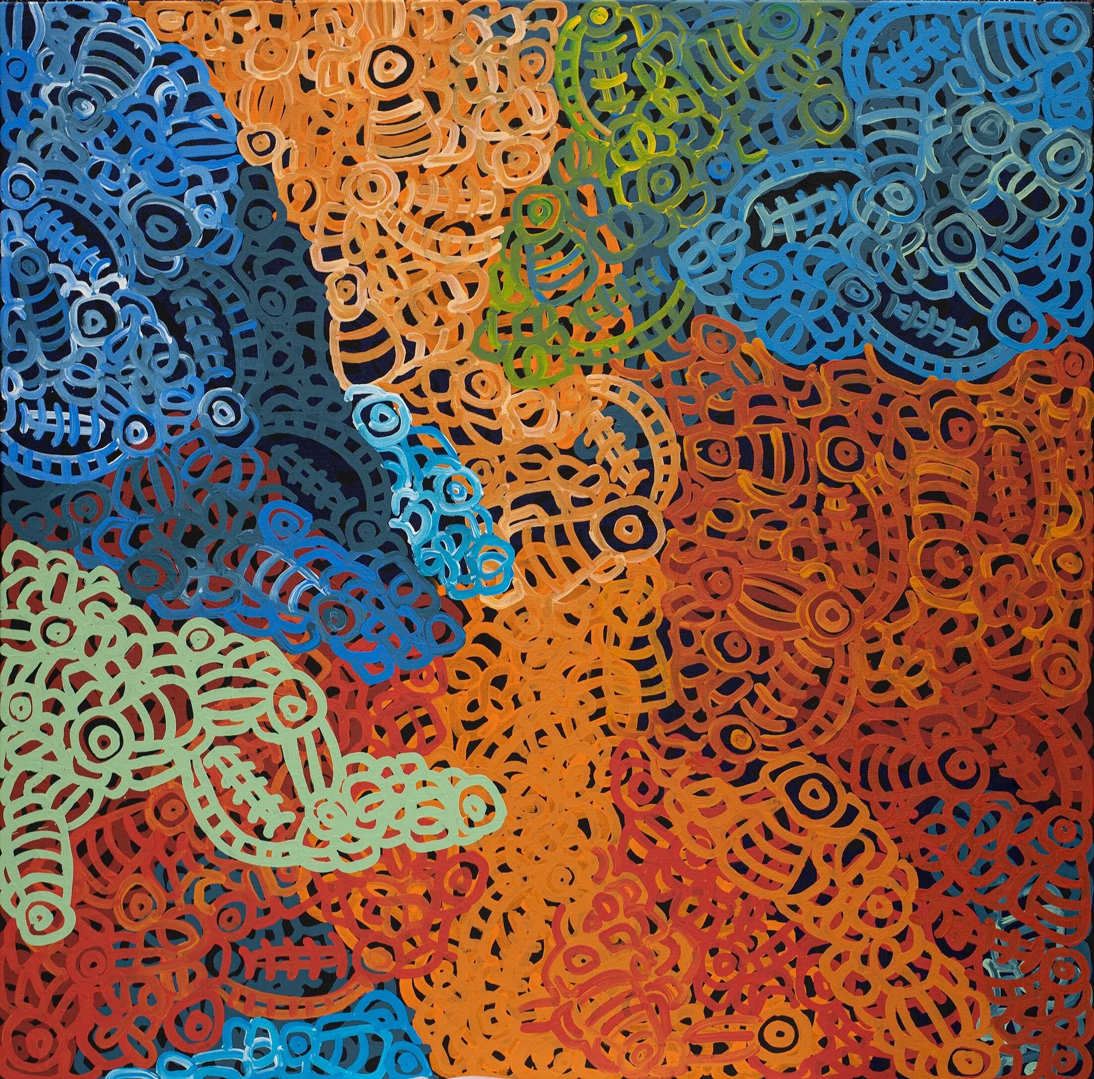 Anyupa Stevens - Piltati Tjukurpa - 152 x 153 cm - 19-350 - peinture Aborigène
