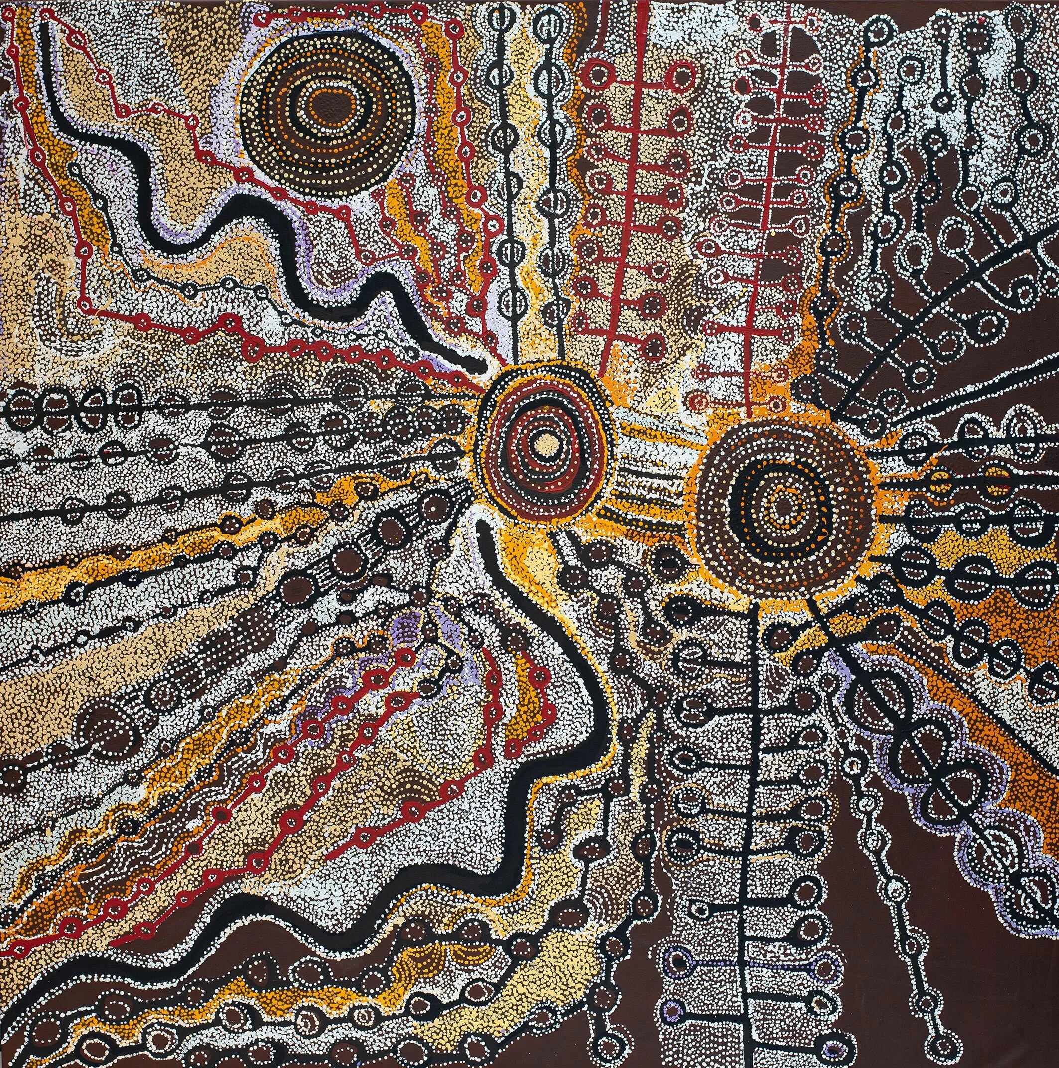 Witjiti Georges - Pilati: Wanampi Tjukurpa - 189 x 189 cm - 18-437 - peinture Aborigène