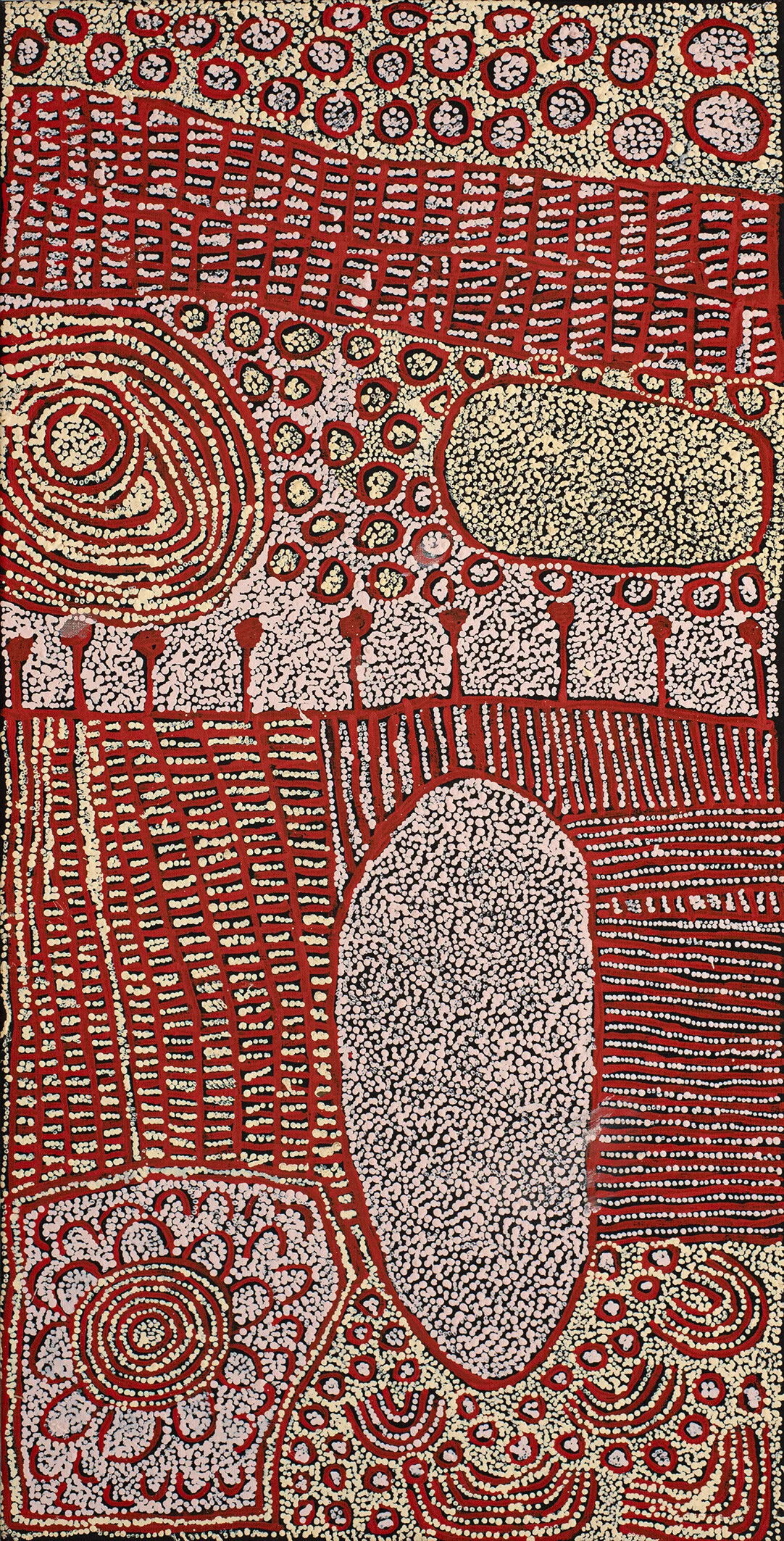 Yinarupa Nangala - Rockhole of Mukula (ancestral travel stories) - 91x61cm - YN2009042 (sold)