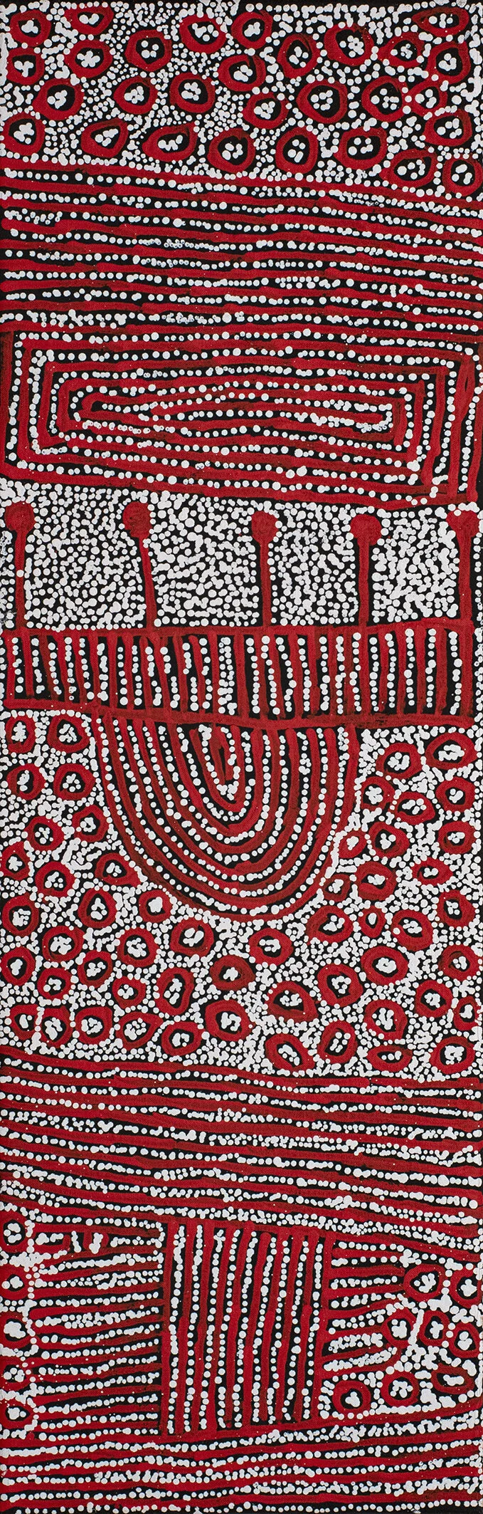 Yinarupa Nangala - Rockhole of Mukula (ancestral travel stories) - 87x28cm - YN2008043 (sold)