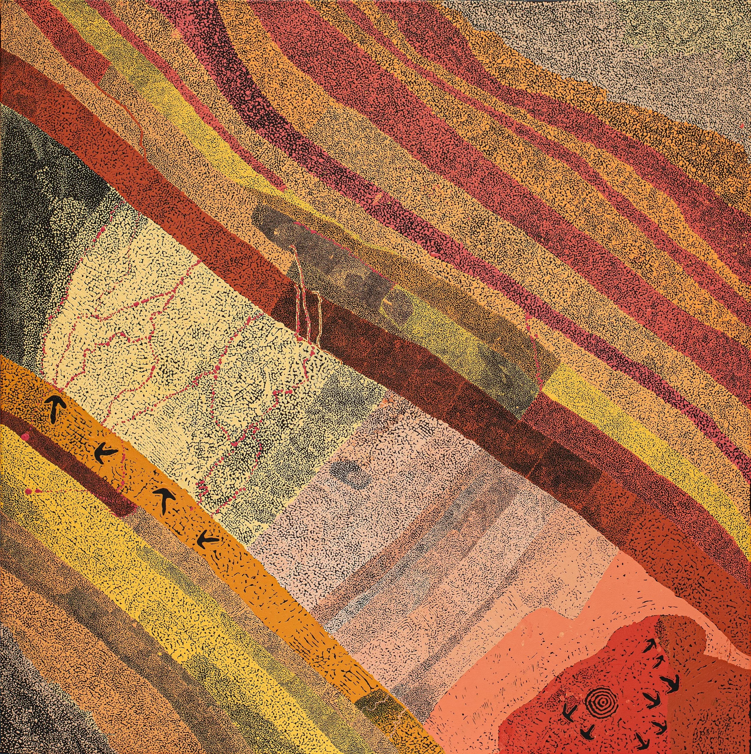 Lloyd Jampijinpa Brown - Yankirri Jukurrpa (Emu Dreaming) - Ngarlikirlangu - 122 × 122 cm - 3526/24 (sold)