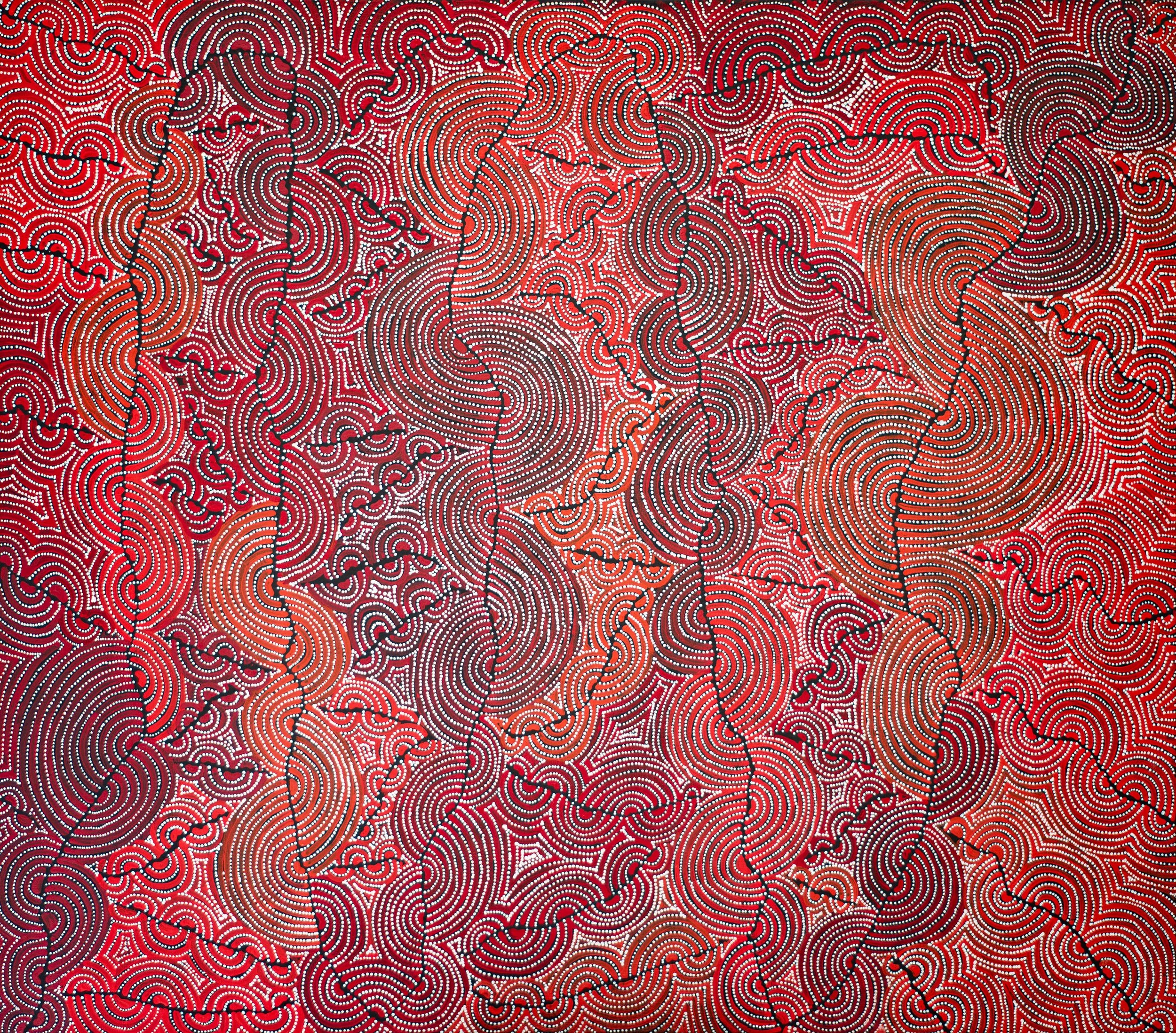 Christine Nakamarra Curtis - Mina Mina Jukurrpa (Mina Mina Dreaming) - 122 x 107 cm - 206/25ny