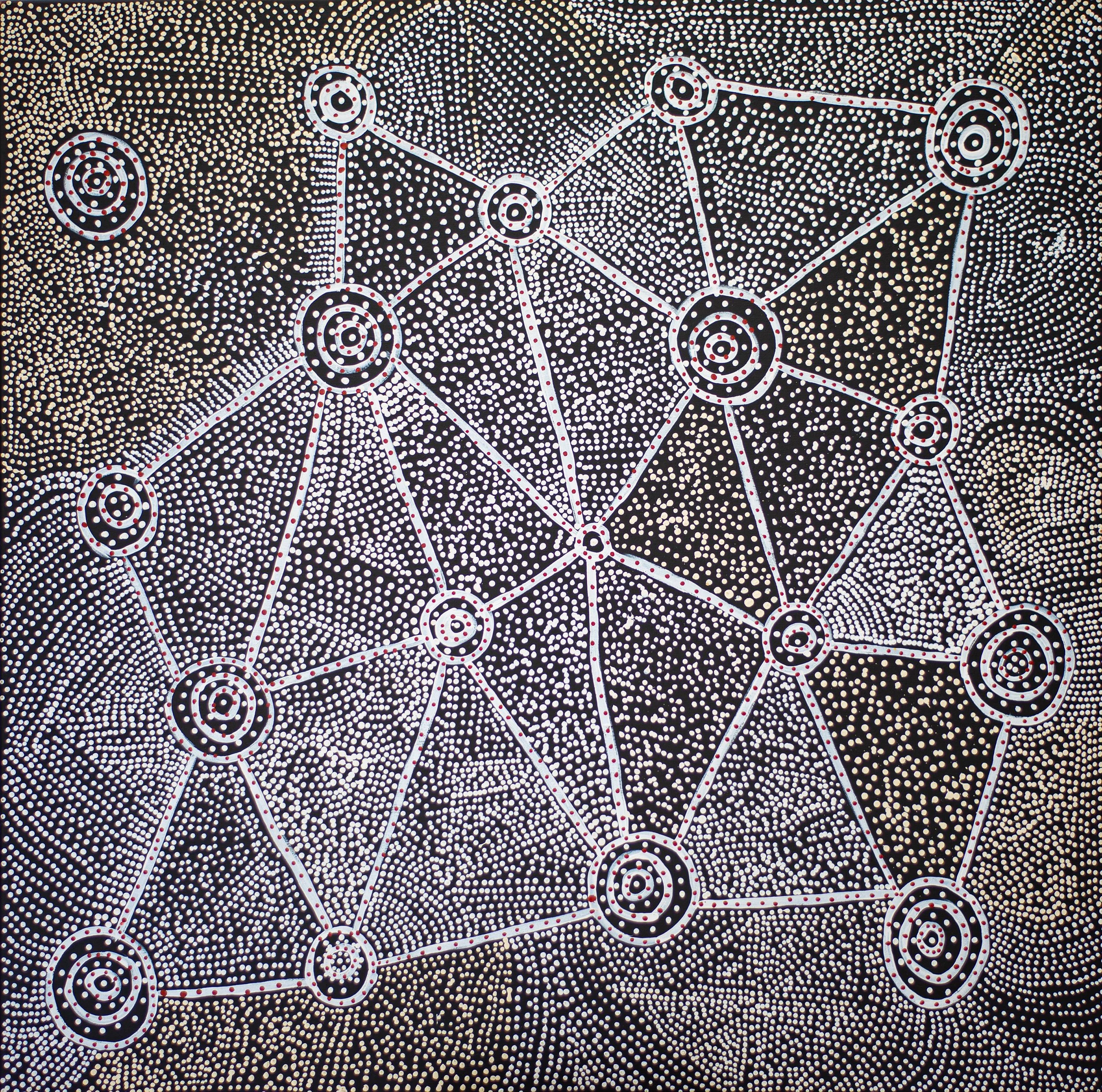 Christopher Japangardi Michaels - Ngapa Jukurrpa (Water Dreaming) - Puyurru - 122 x 122 cm- 781/22ny