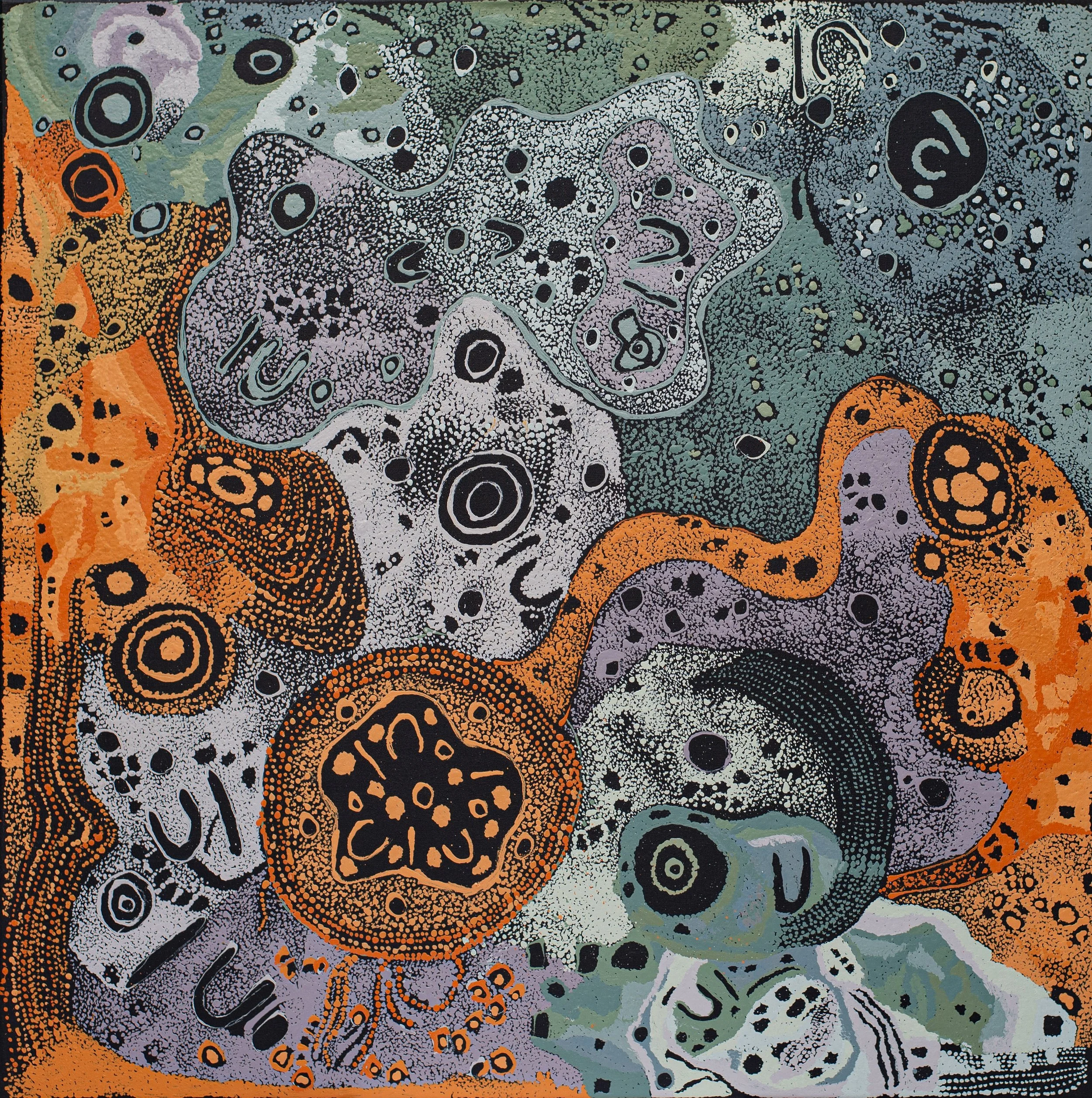Pauline Minmila Wangin - Kapi Tjukula (Water Hole) - 101cm x 101cm - 596-26