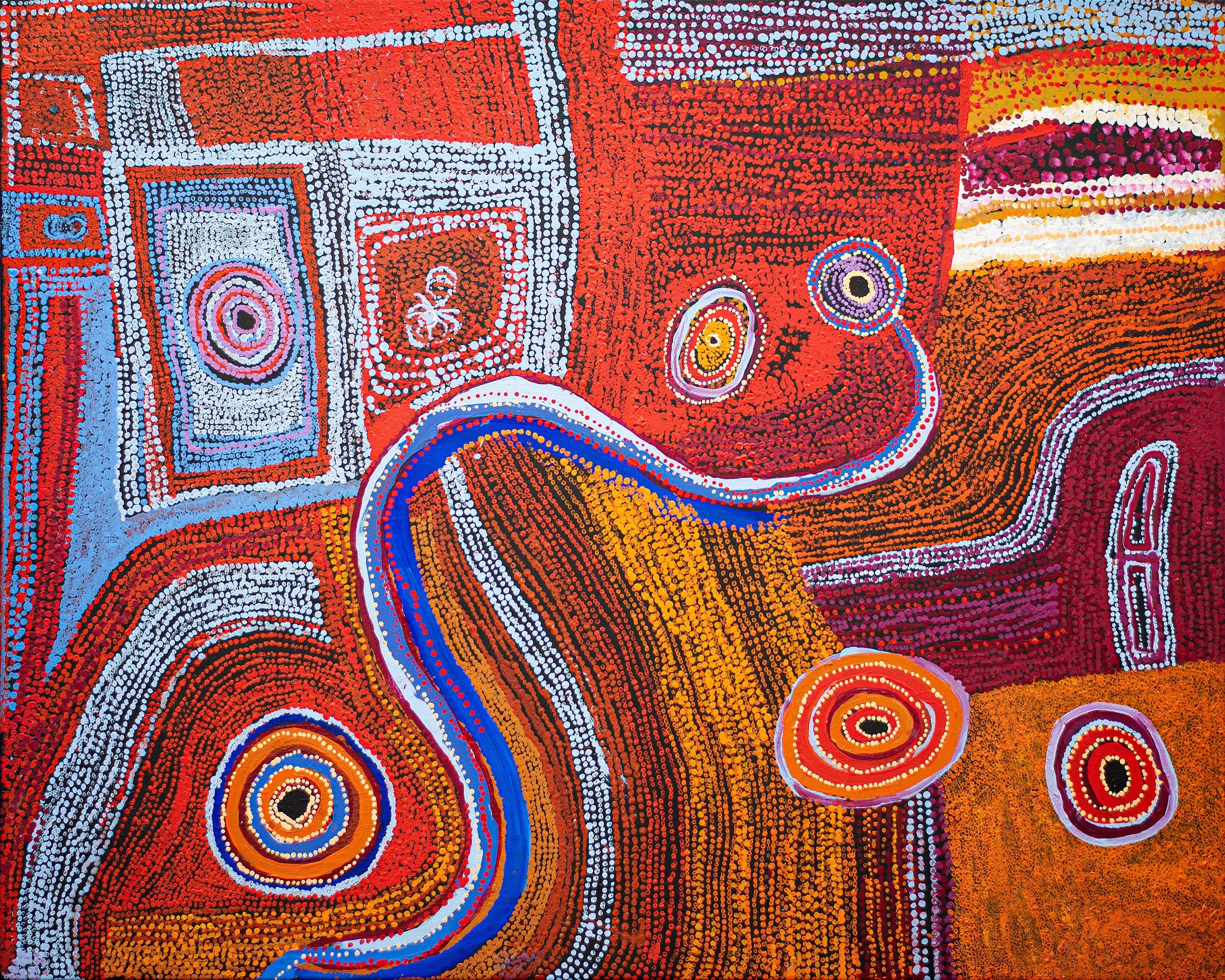 Mick Wikilyiri - Tjala tjukurpa - Honey ant story - 150 x 120 cm - 695-16