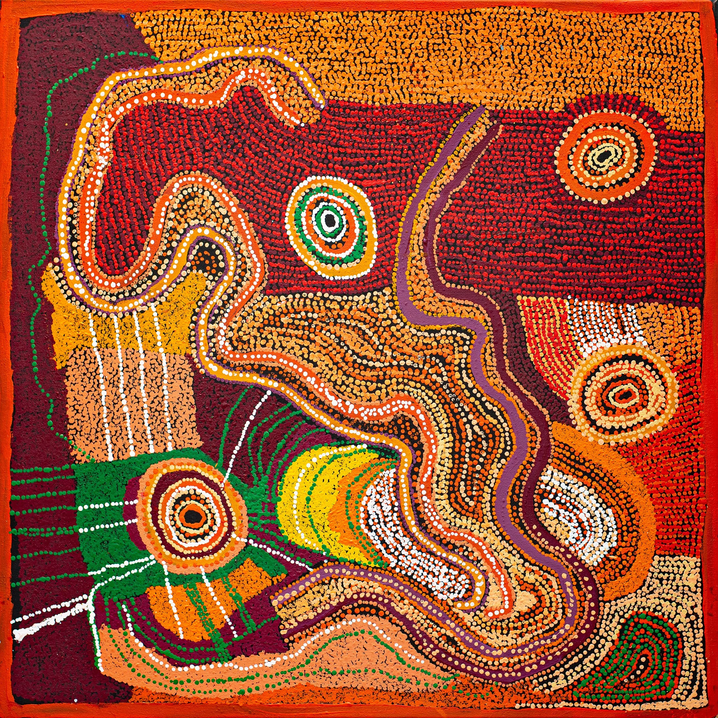 Mick Wikilyiri - Tjala tjukurpa - Honey ant story - 101,5 x 101,5 cm - 425-11