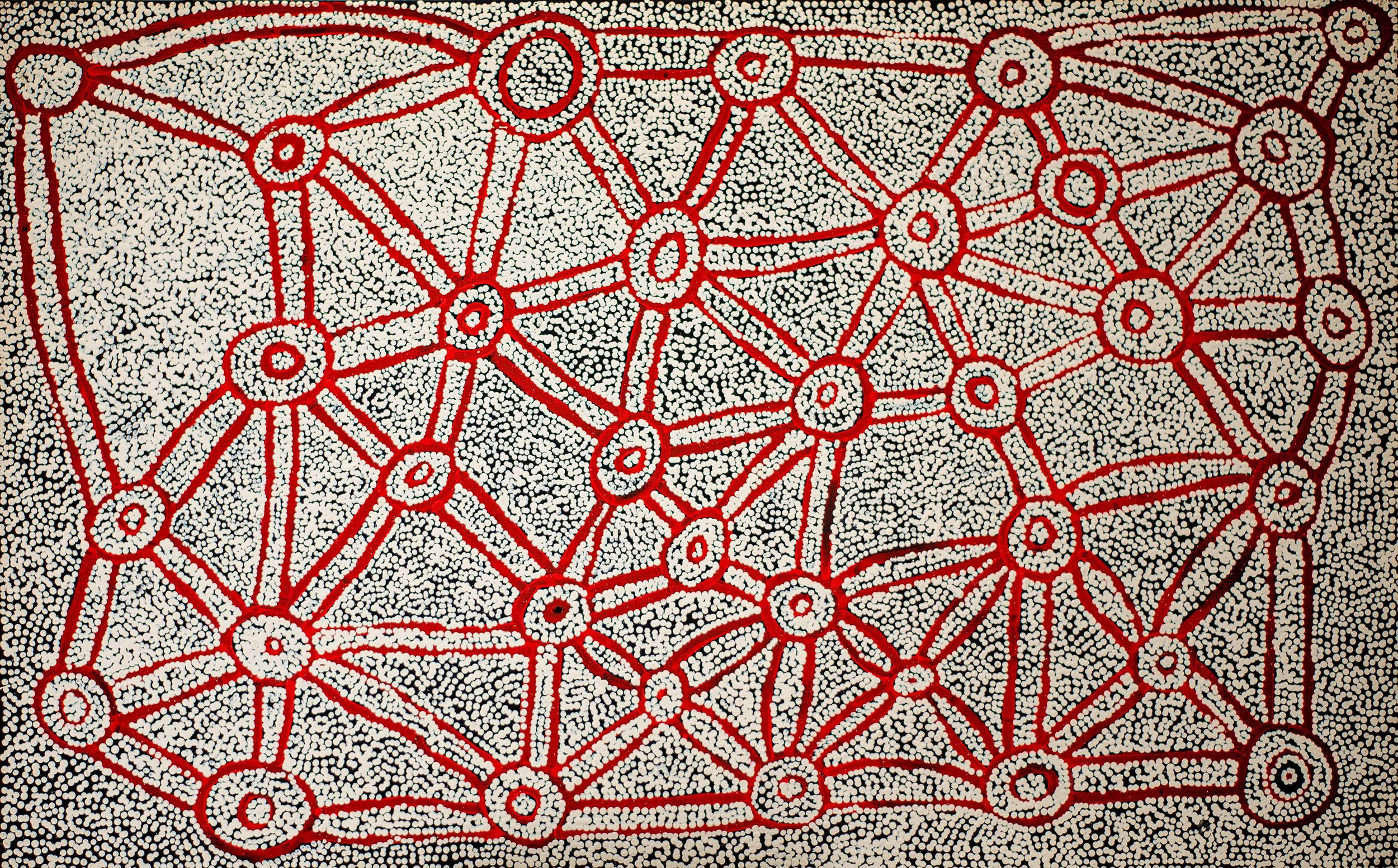 Shane Jampijinpa Brown - Ngapa Jukurrpa (Water Dreaming) - 122 x 76 cm - Puyurru - 774/25ny