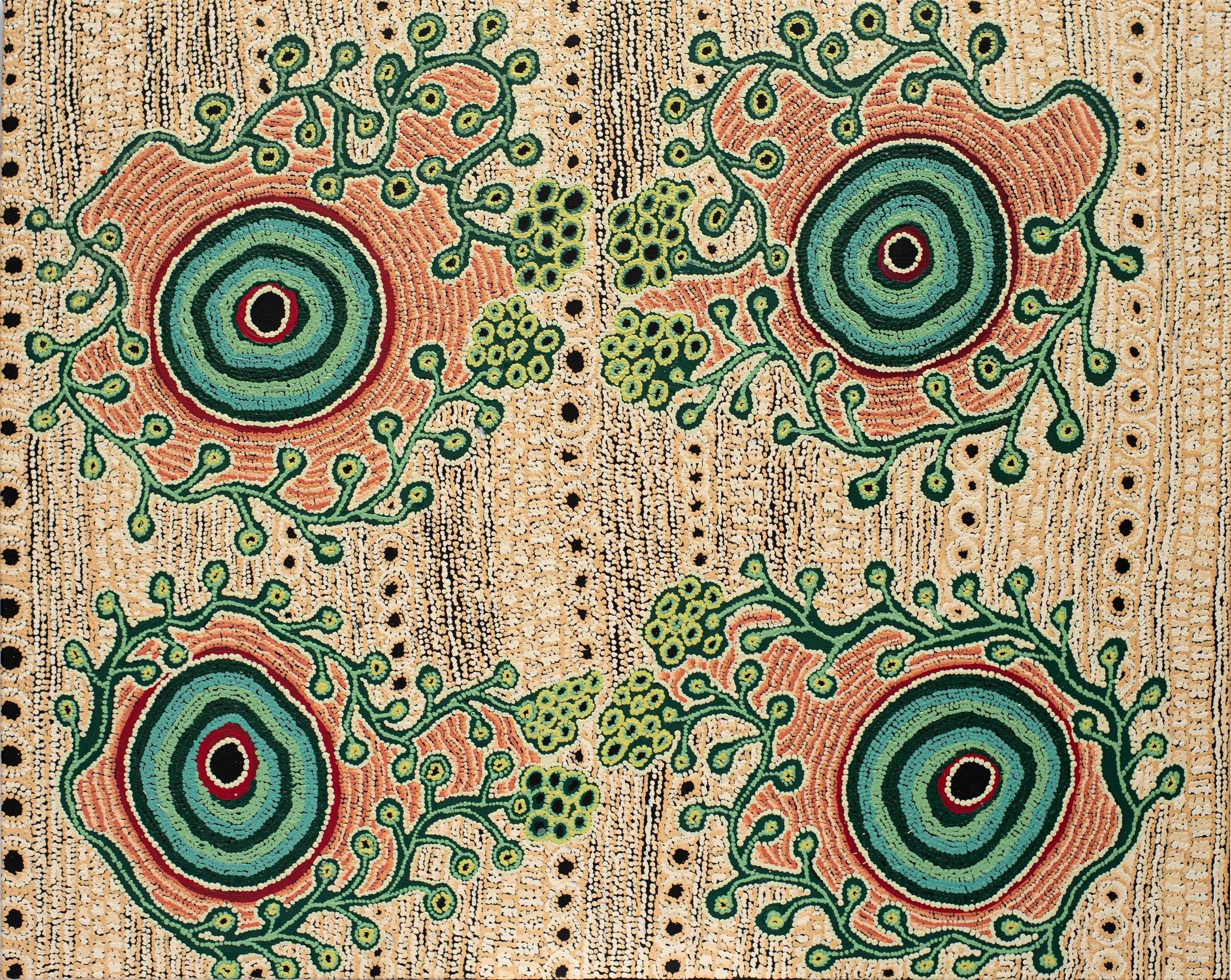 Daisybell Kulyuru- Mai – Bush Tucker Daisybell’s Story - 151 x 120cm - 58-25 (sold)