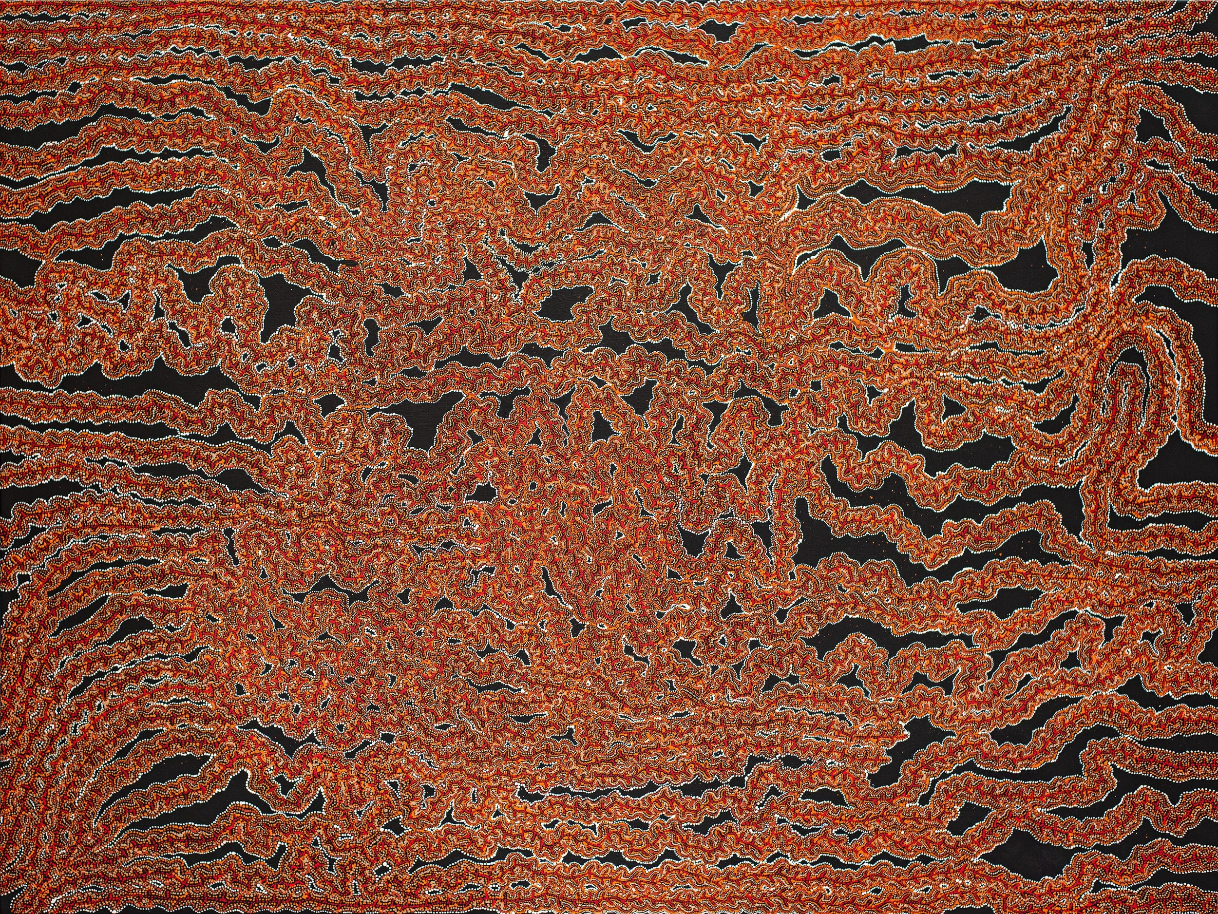 Sabrina Nangala Robertson - Ngapa Jukurrpa (Water Dreaming) - Pirlinyarnu - 203 x 152 cm - 5659/23