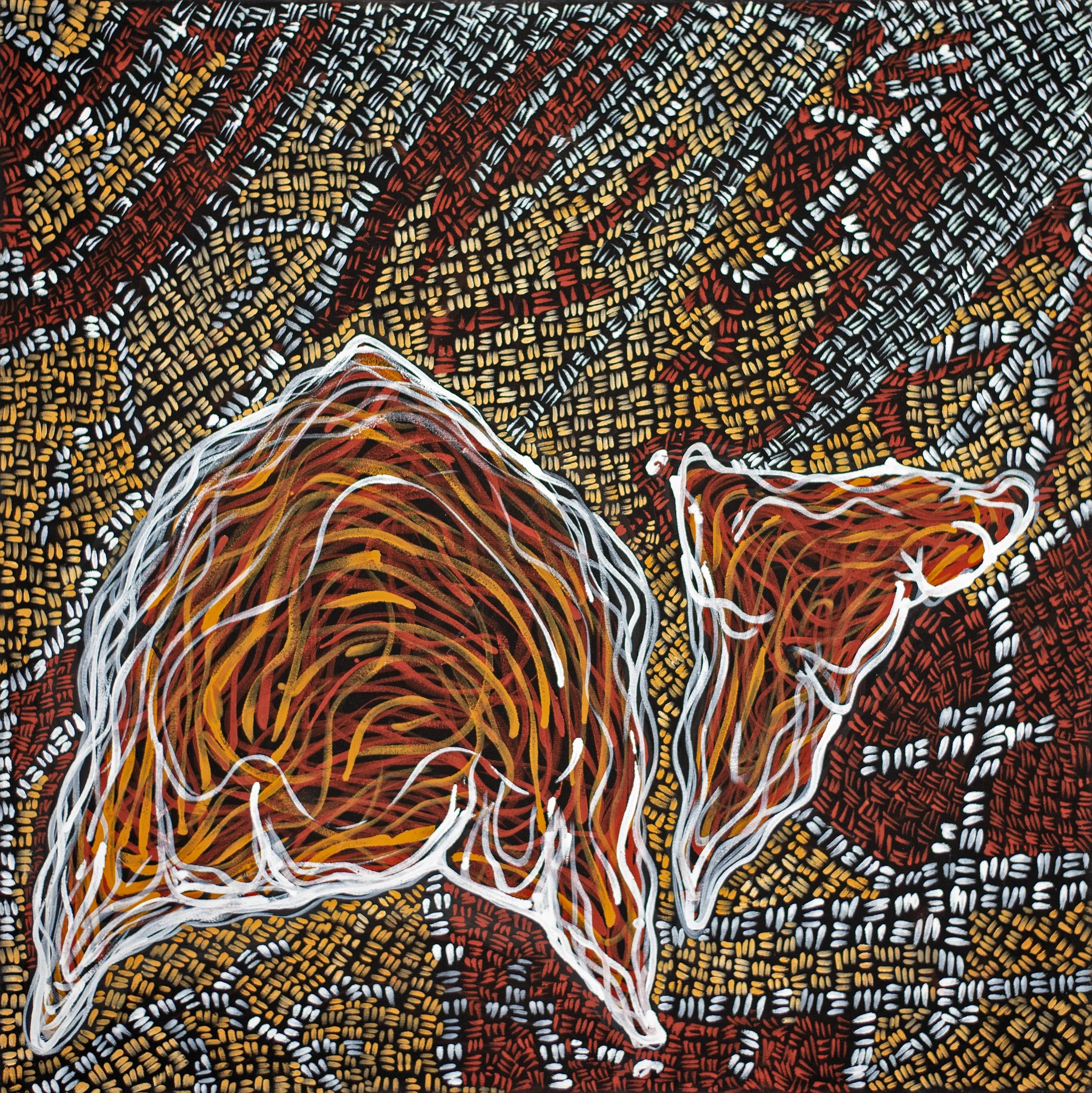 Rebekah Yunipingu - Trick Dance - 100 x 100 cm - 25-114