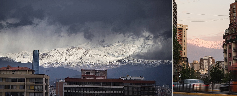 The Andes keep peeking out in-between the buildings. 