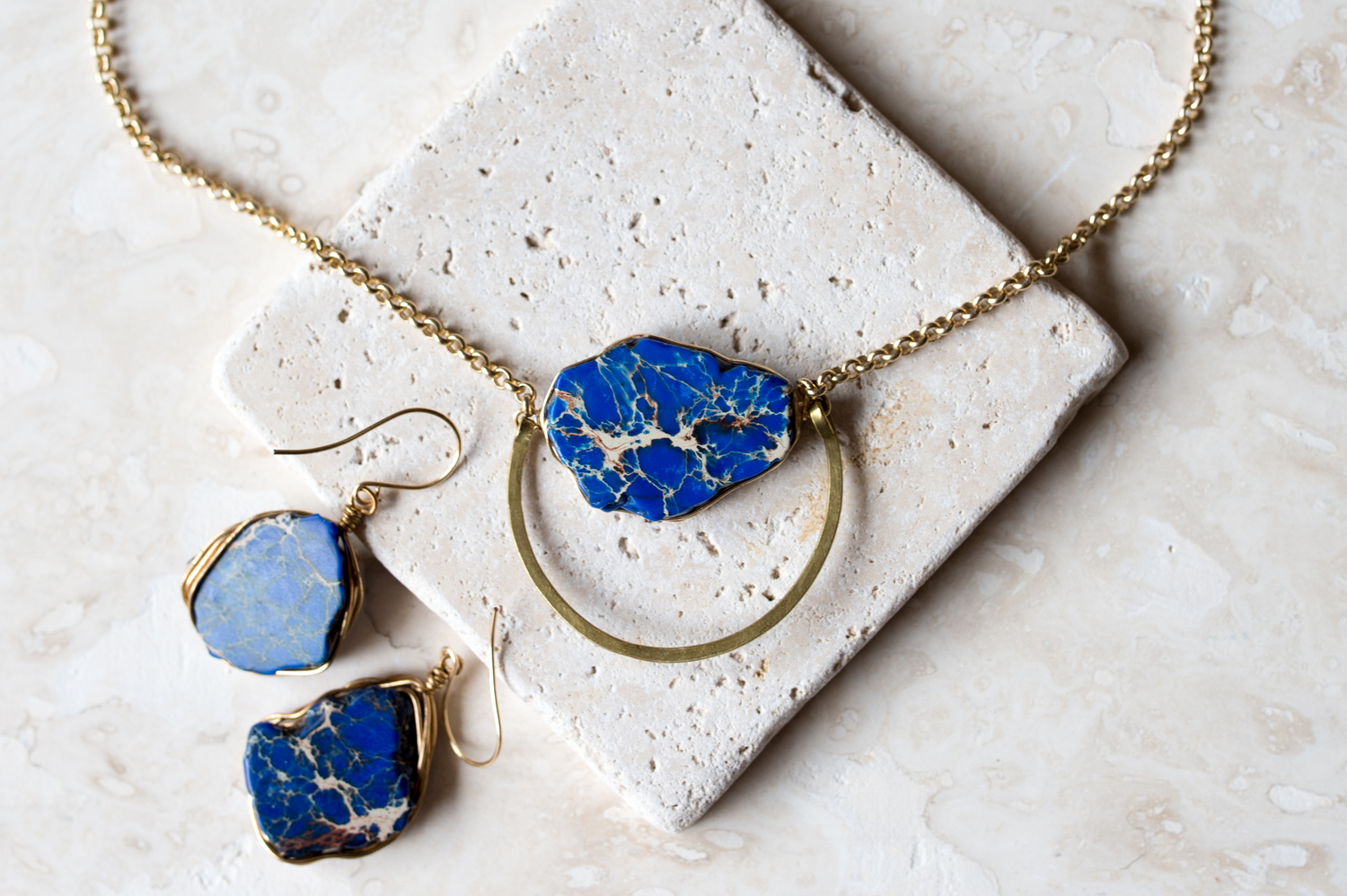 Blue Jasper Stone Wire Wrapped Pendant Necklace