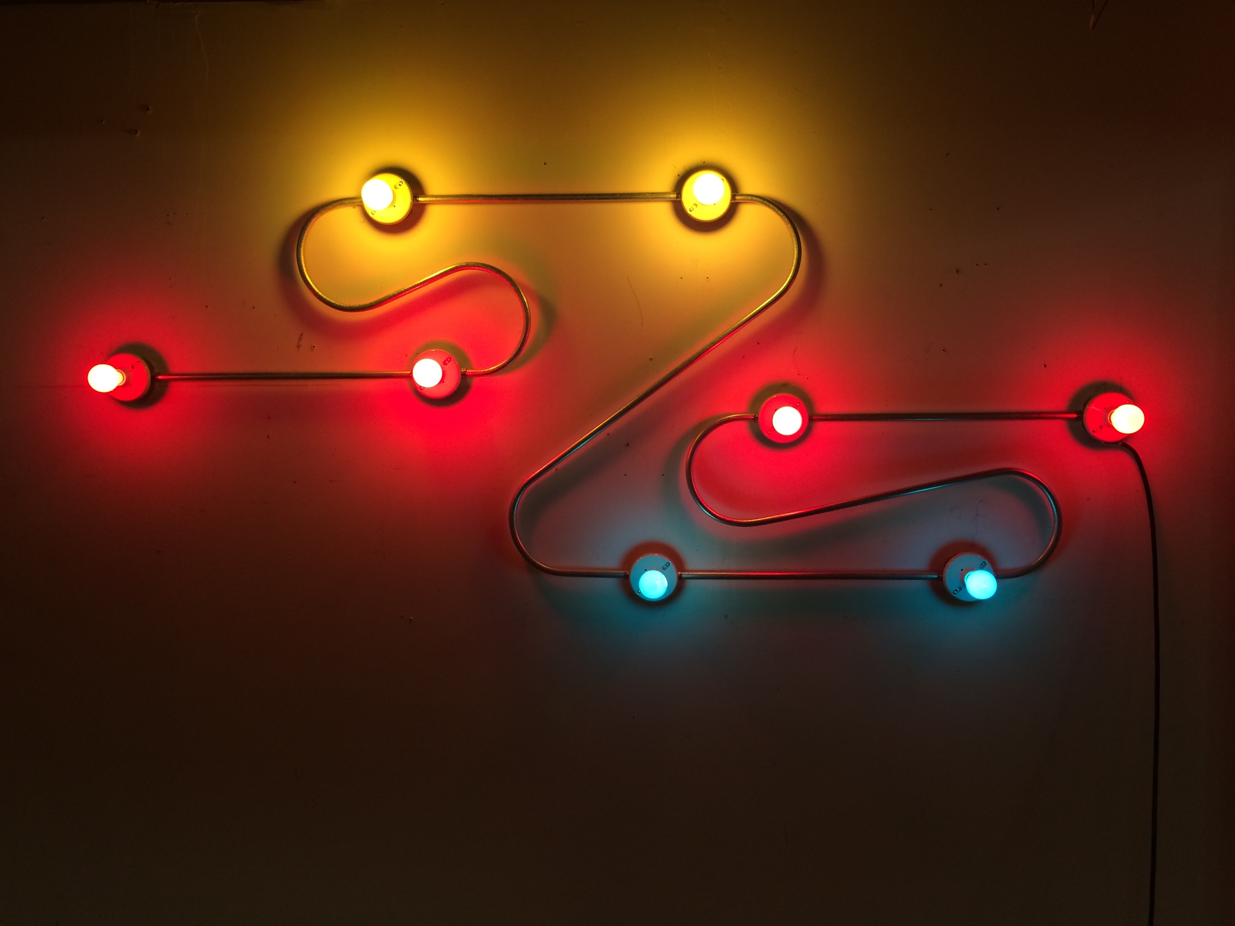    Constellation in Red, Yellow and Blue (Figure 9) , 2014.&nbsp;Galvanized steel, copper wire, porcelain fixtures and ceramic coated light bulbs.  