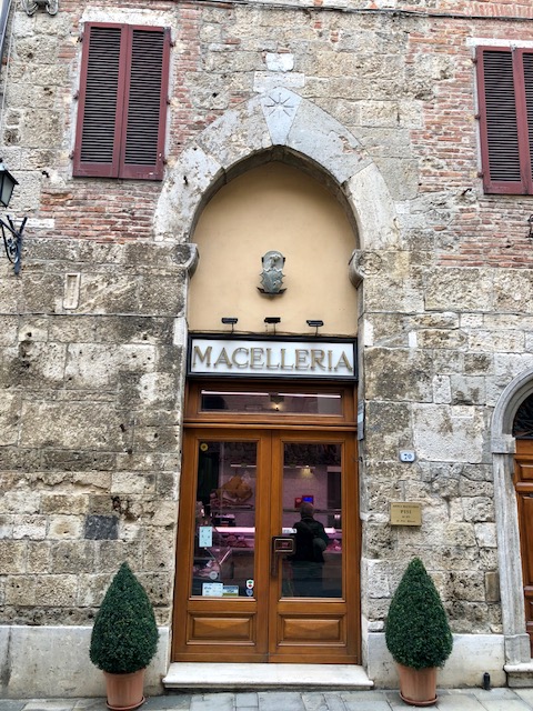 The butcher shop - on the main street - Via Porsenna. The Cathedral is just to the left. 