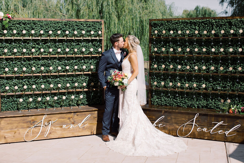 Champagne hedge wall with Farm to Table Catering 