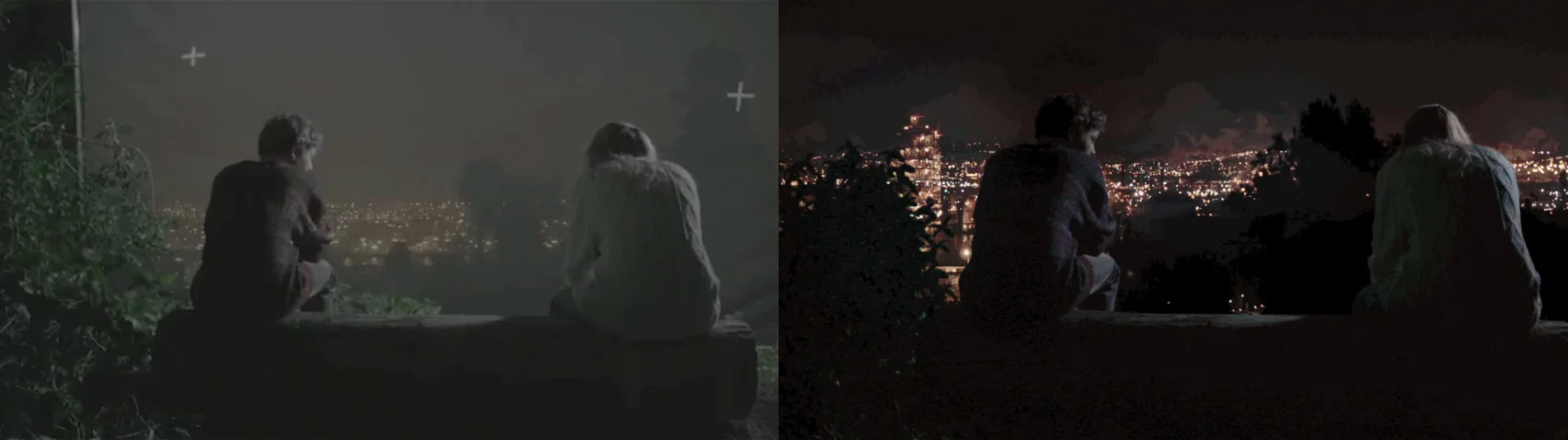 Left: Blue screen rough composite, Right : Final composite