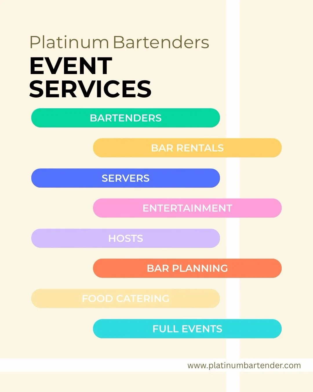 Since 2014, Platinum has produced 1,500+ events across Los Angeles, Orange County, Ventura &amp; Santa Barbara. 🕺🏽

We wanted to give our newest followers a look at the event services we offer, from bartending and staffing to the details that produ