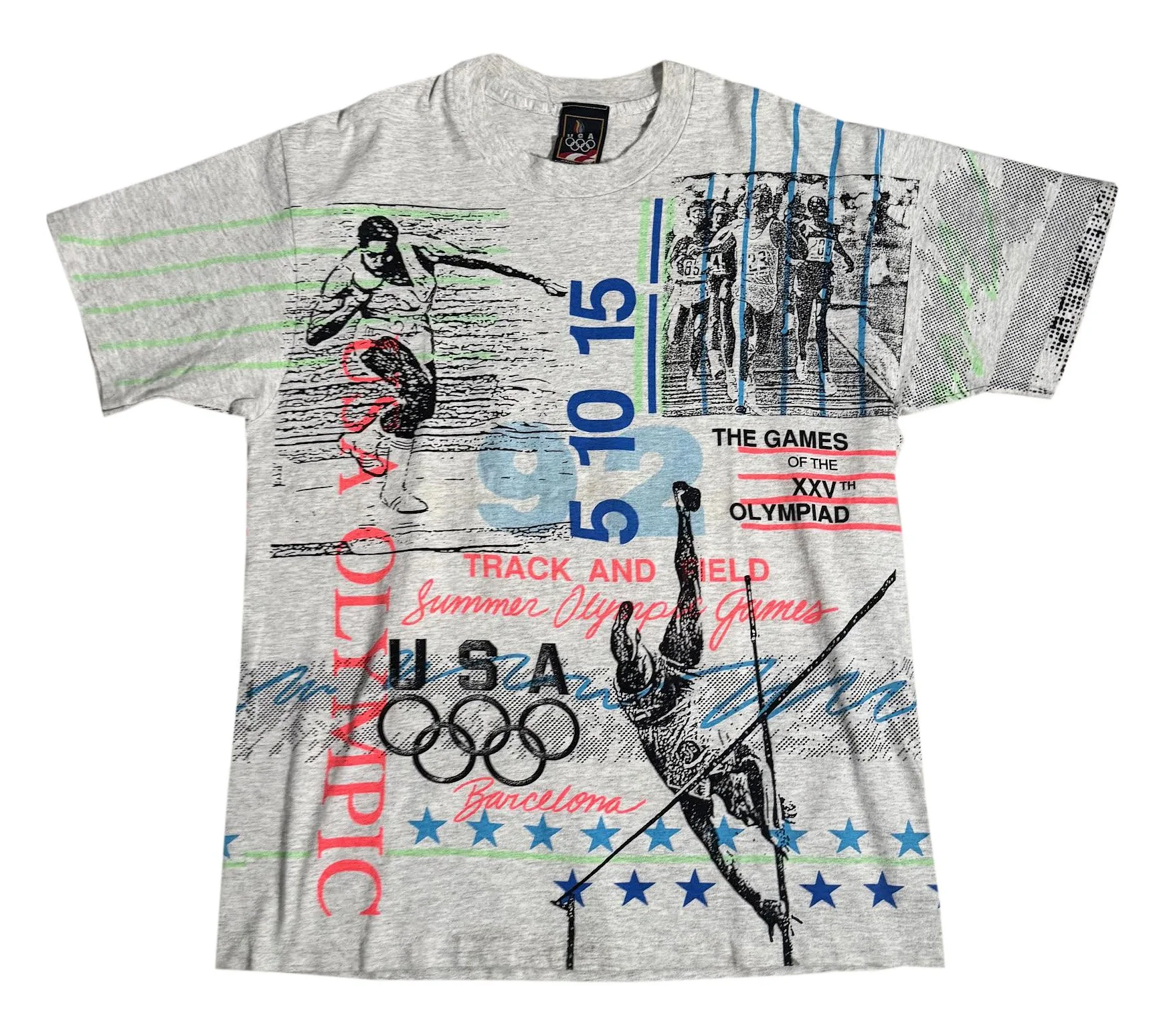 Vintage JC Penny Team USA Track And Field All Over Print T Shirt (Size L)