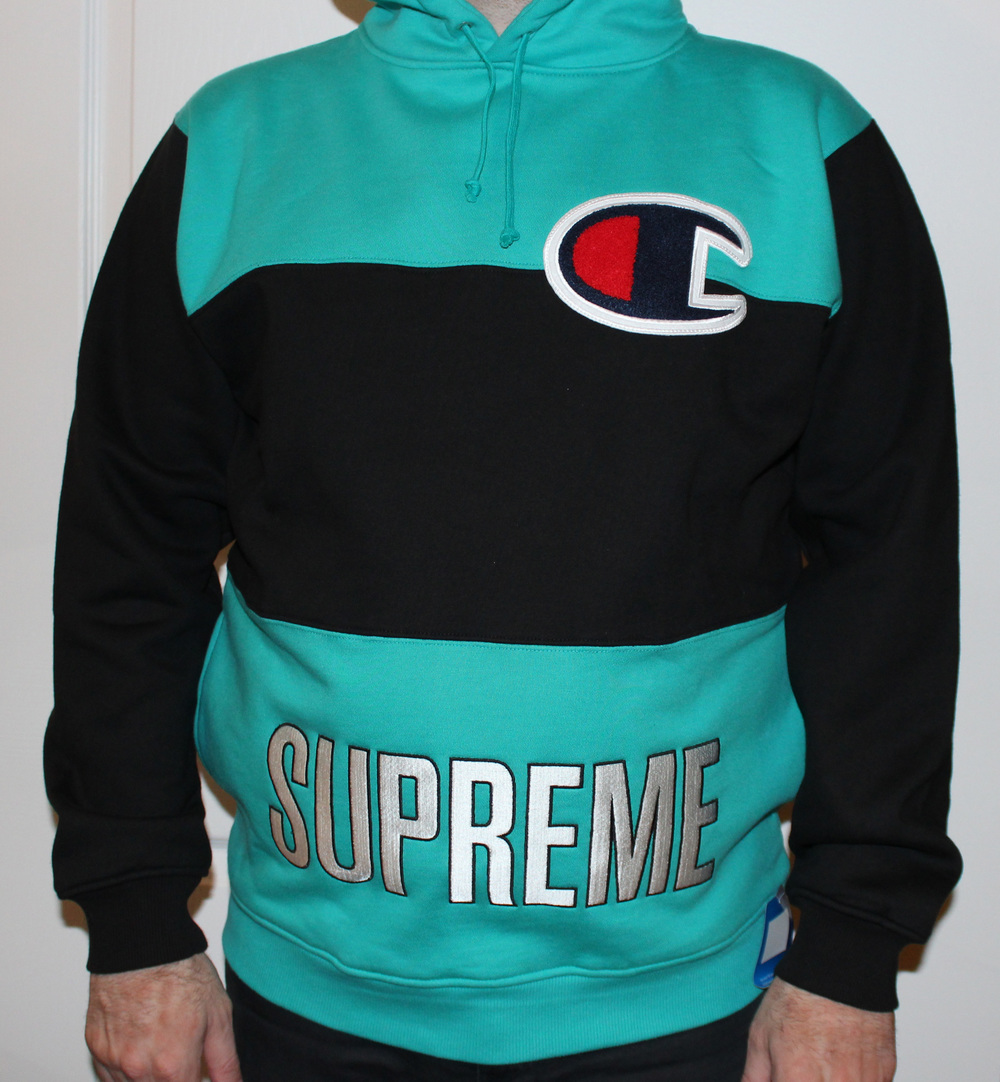 Supreme x Champion Aqua Spell Out Hoodie NWT 13 (Size L) — Roots