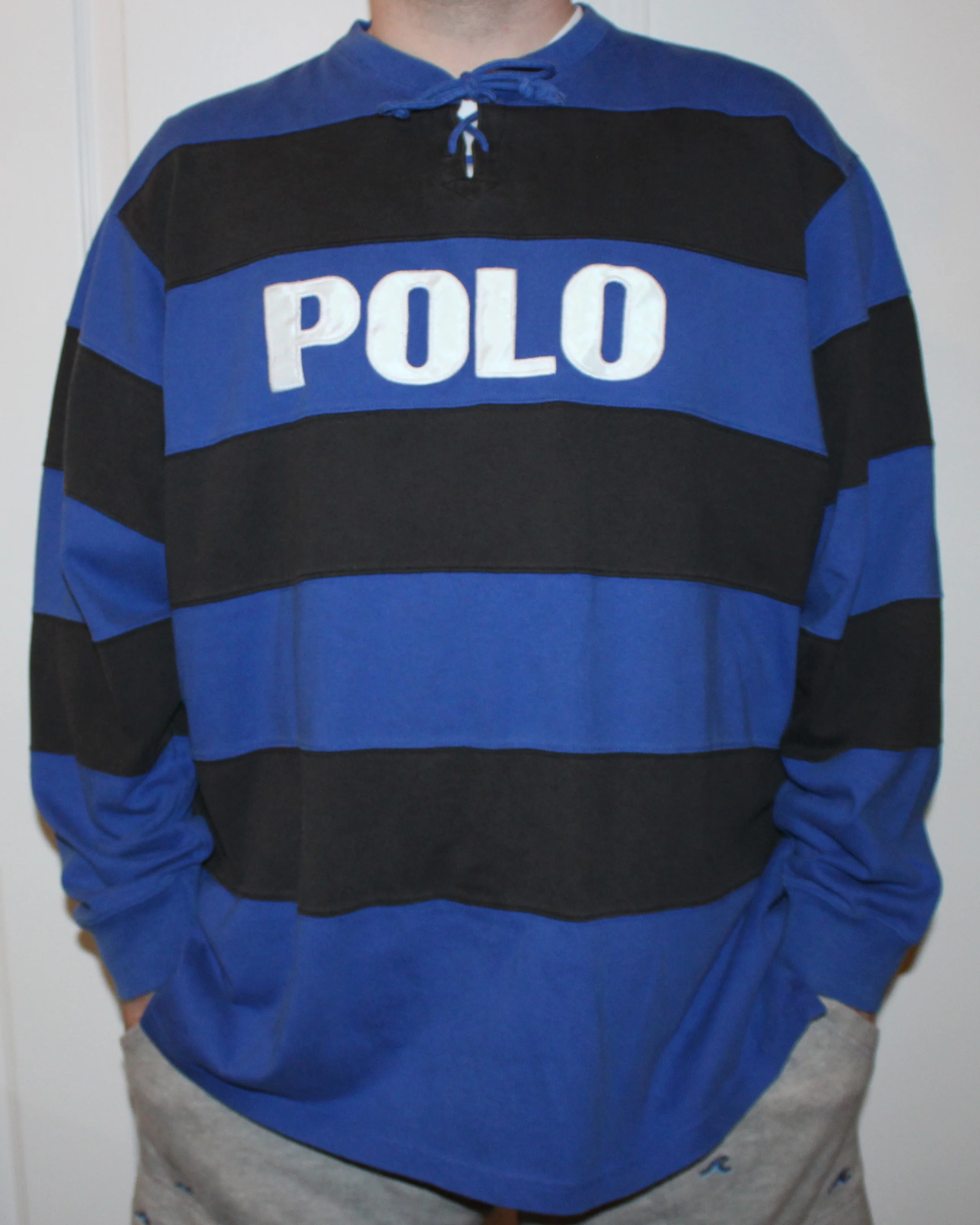 Vintage 90s Polo spell out striped Hockey style sweatshirt