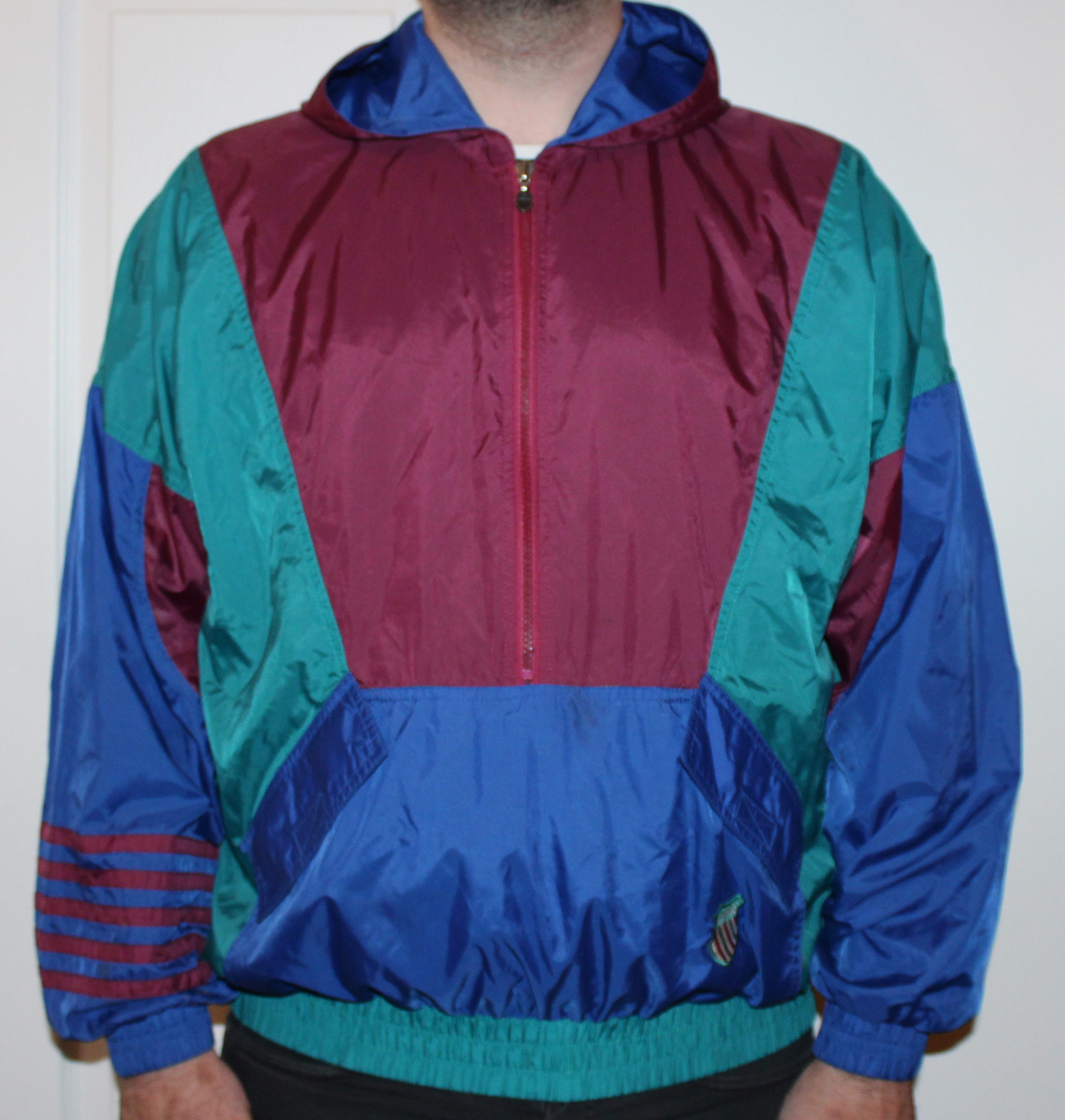 Vintage K-Swiss 1/2 Zip Multi-Colored Windbreaker (Size L) — Roots