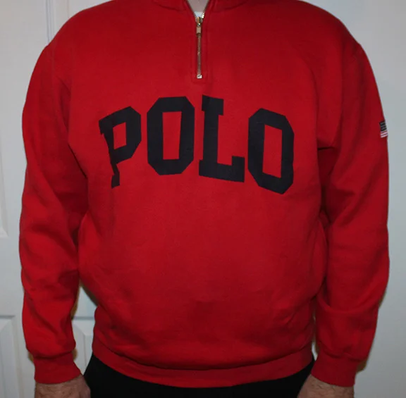 Vintage Polo Spell Out red and black 1/4 zip sweatshirt