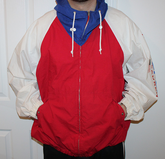 red white and blue polo windbreaker