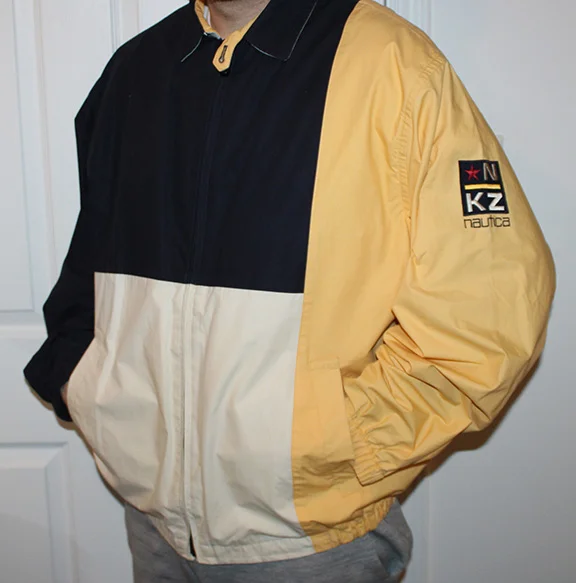 Vintage Nautica NKZ yellow, navy and white color block jacket