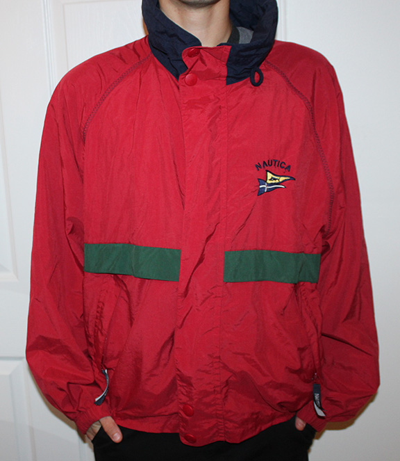 Vintage Nautica XCVI Red / Green / Navy Windbreaker (Size L) — RootsBK