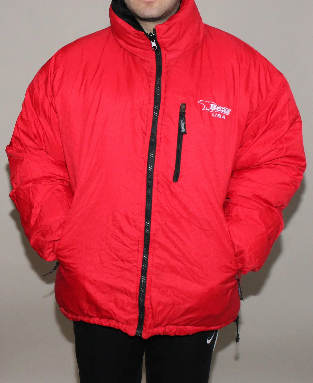 Vintage Bear USA Expedition Red / Black Reversible Bubble Coat  