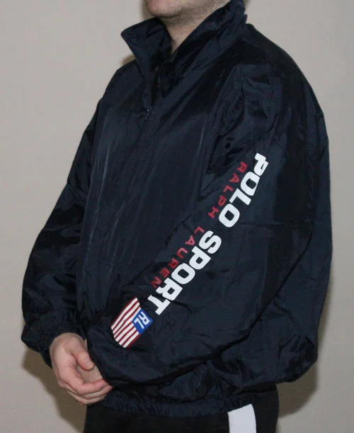 Vintage Polo Sport Spell-Out Navy Pull Over Windbreaker (Size XL