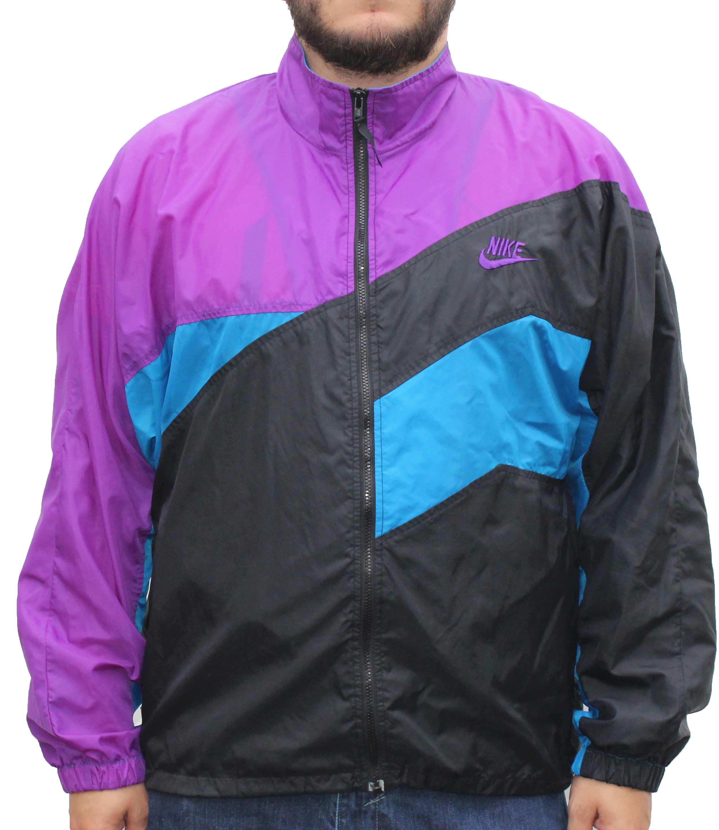 black and purple windbreaker