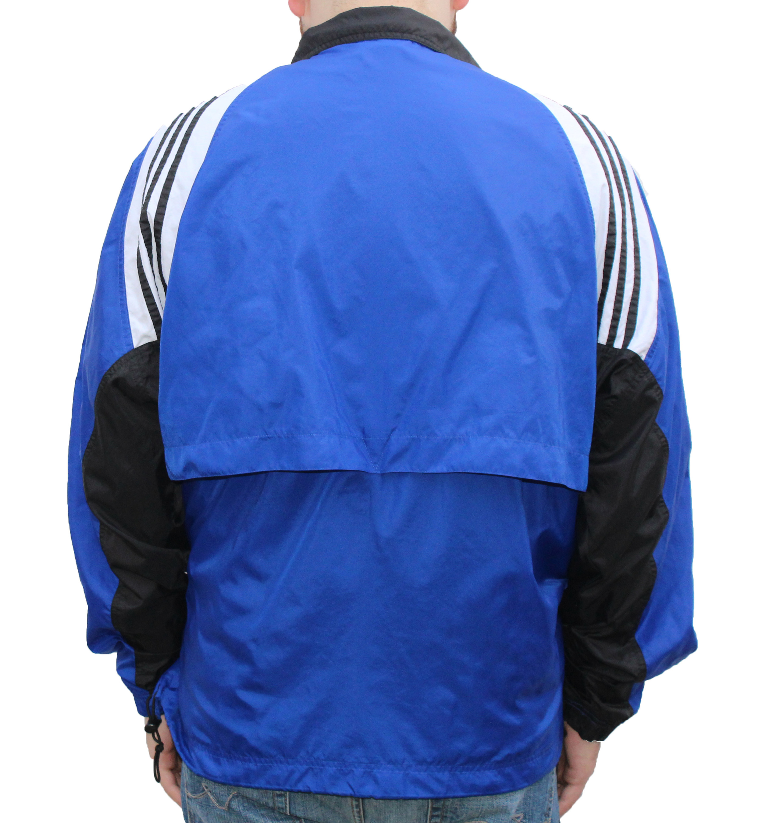 blue and black adidas windbreaker