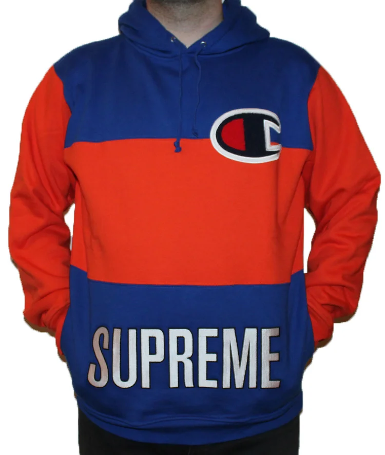 Supreme x Champion blue/orange spell out hoodie