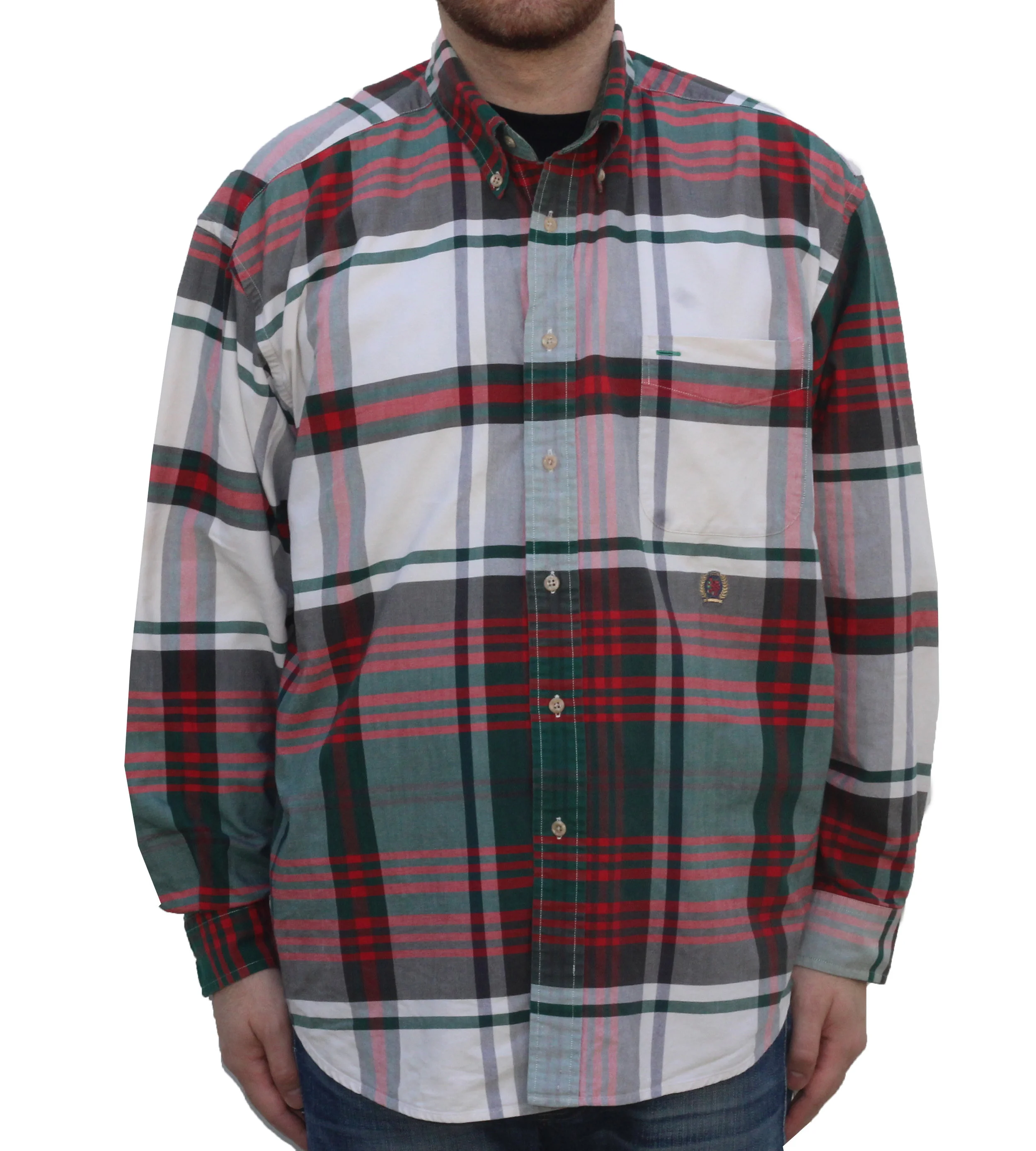 Vintage 90s Tommy Hilfiger green and red plaid button down shirt