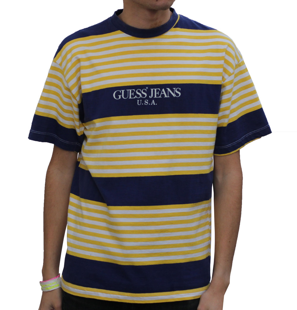 Vintage Guess Jeans USA Striped Navy / Yellow T (Size L Runs Smaller) — Roots