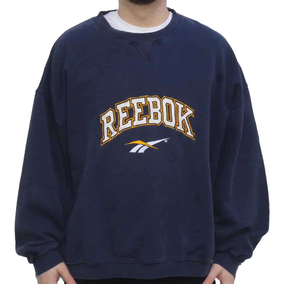 Vintage Reebok Navy / Yellow Crew Neck Sweatshirt (Size XXL) — Roots