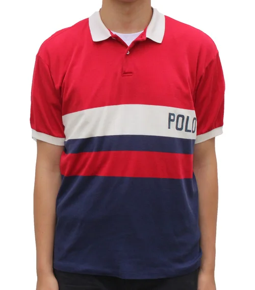 Vintage Polo Ralph Lauren Red White Blue Striped Stadium Rugby