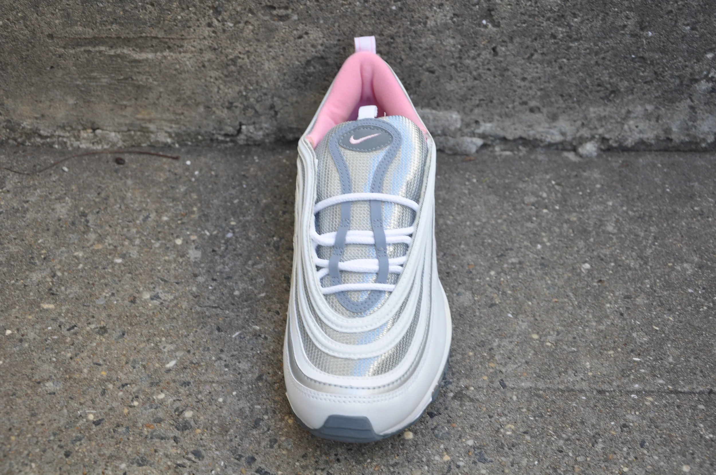 Nike Air Max 97 white, silver and real pink.