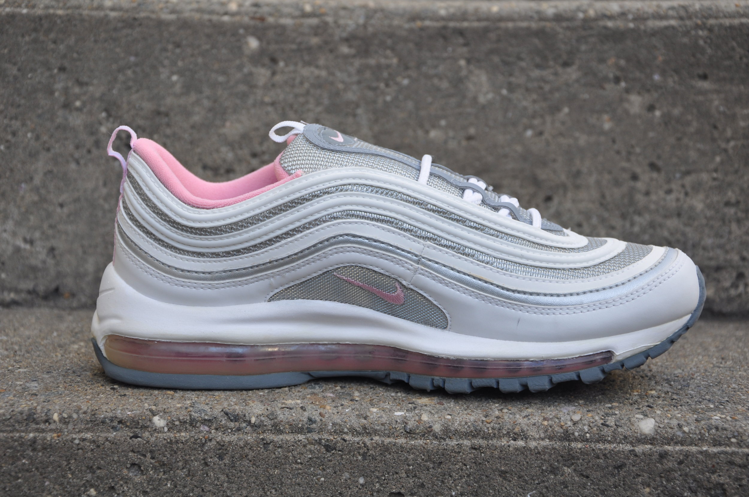 Nike Air Max 97 white, silver and real pink.