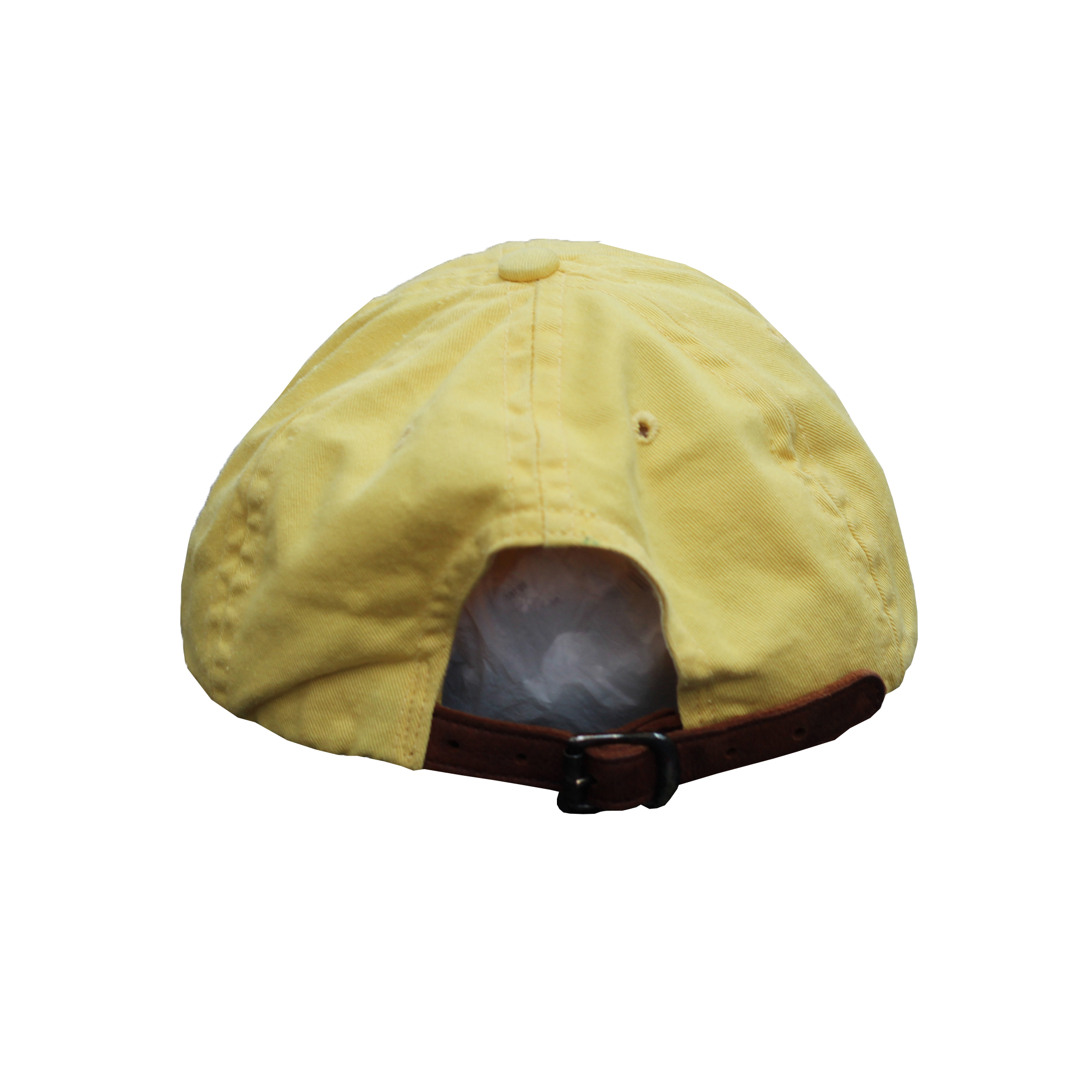 yellow polo hat with leather strap