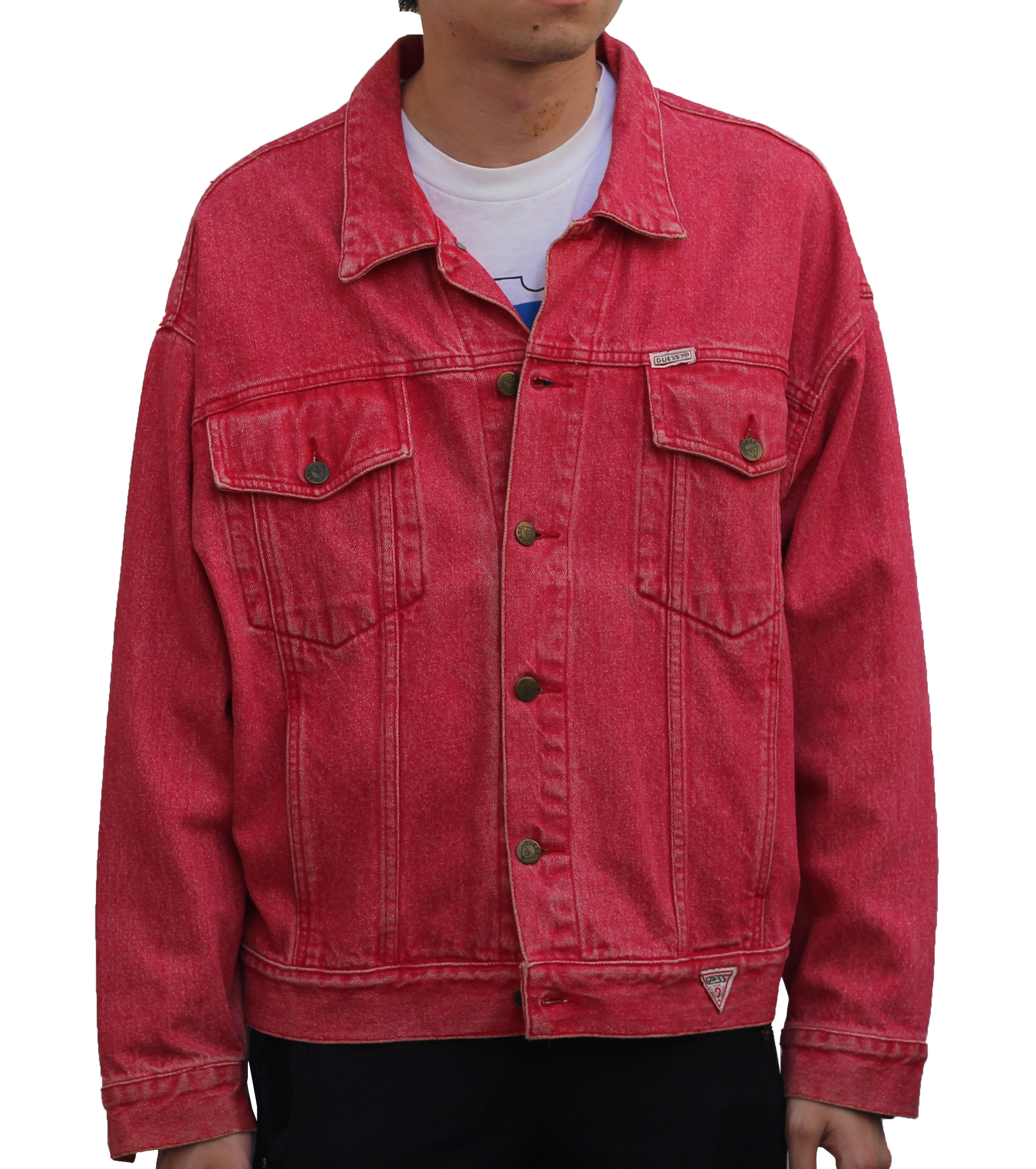 guess red denim jacket