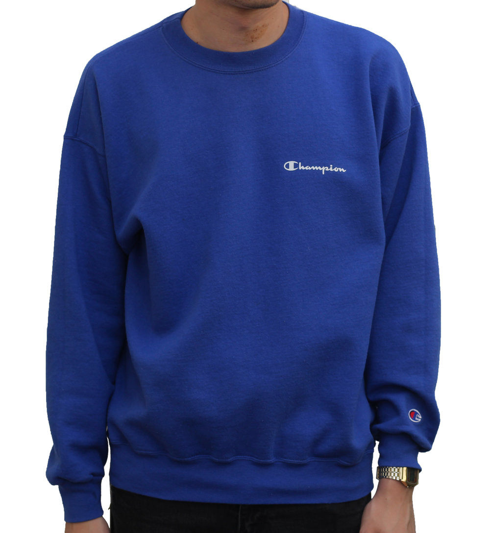 lige ud Motel videnskabsmand Champion Royal Blue Crew Neck Sweatshirt (Size L) — Roots