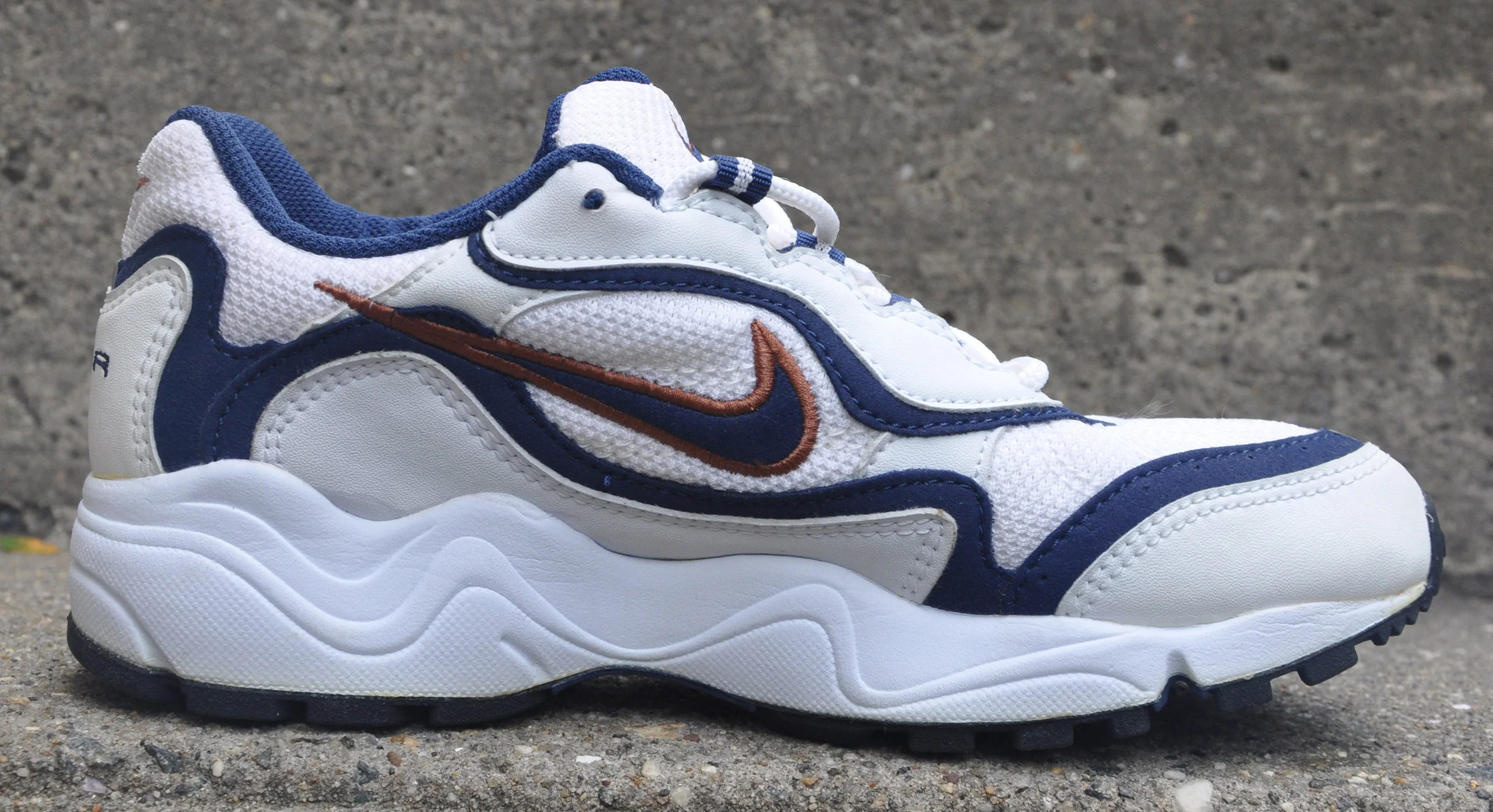 Nike Air Windrunner III white, navy, and copper