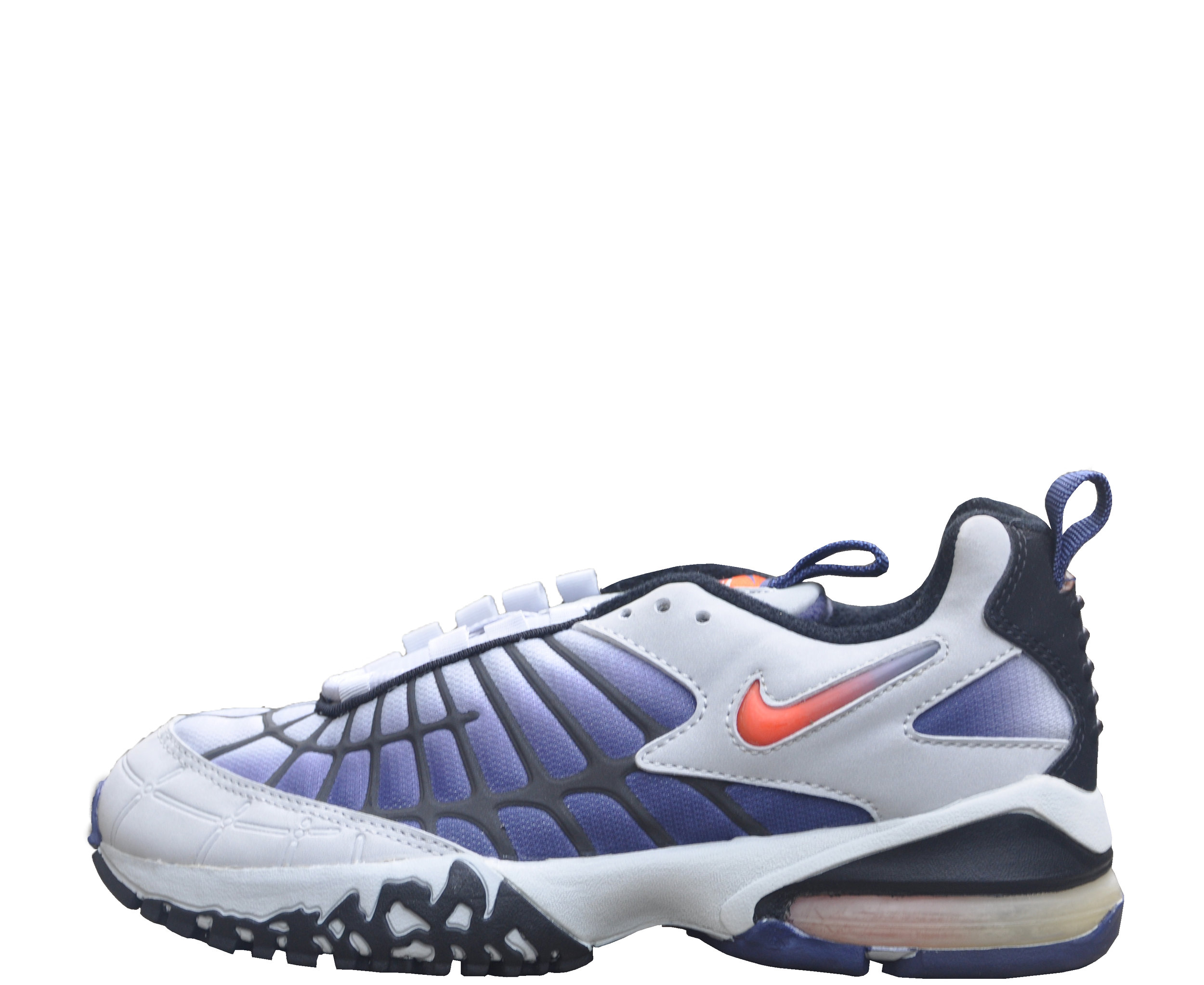 Nike Air Max 120 grey, red, and purple.