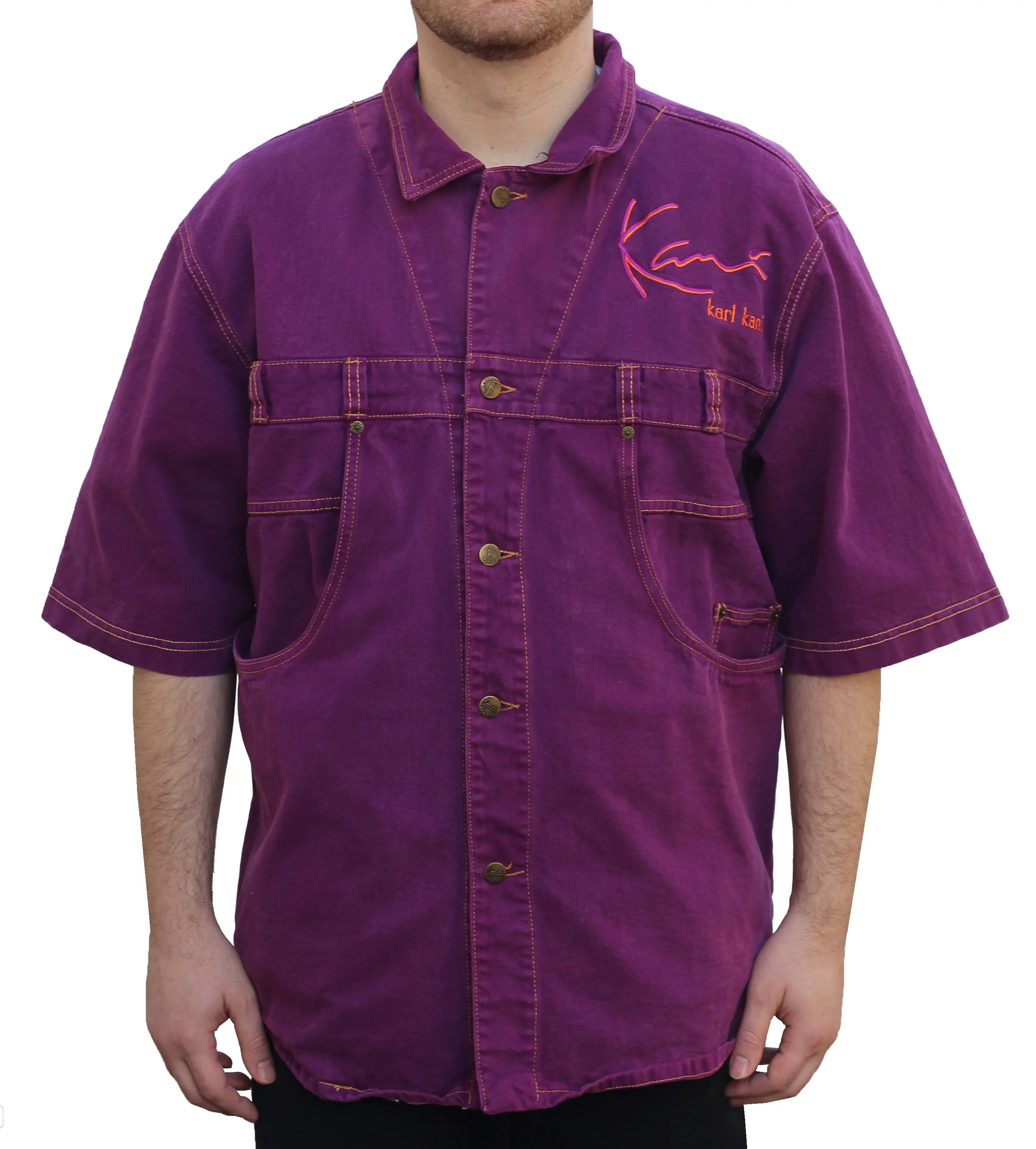 Vintage 90s Karl Kani Purple denim button down shirt.